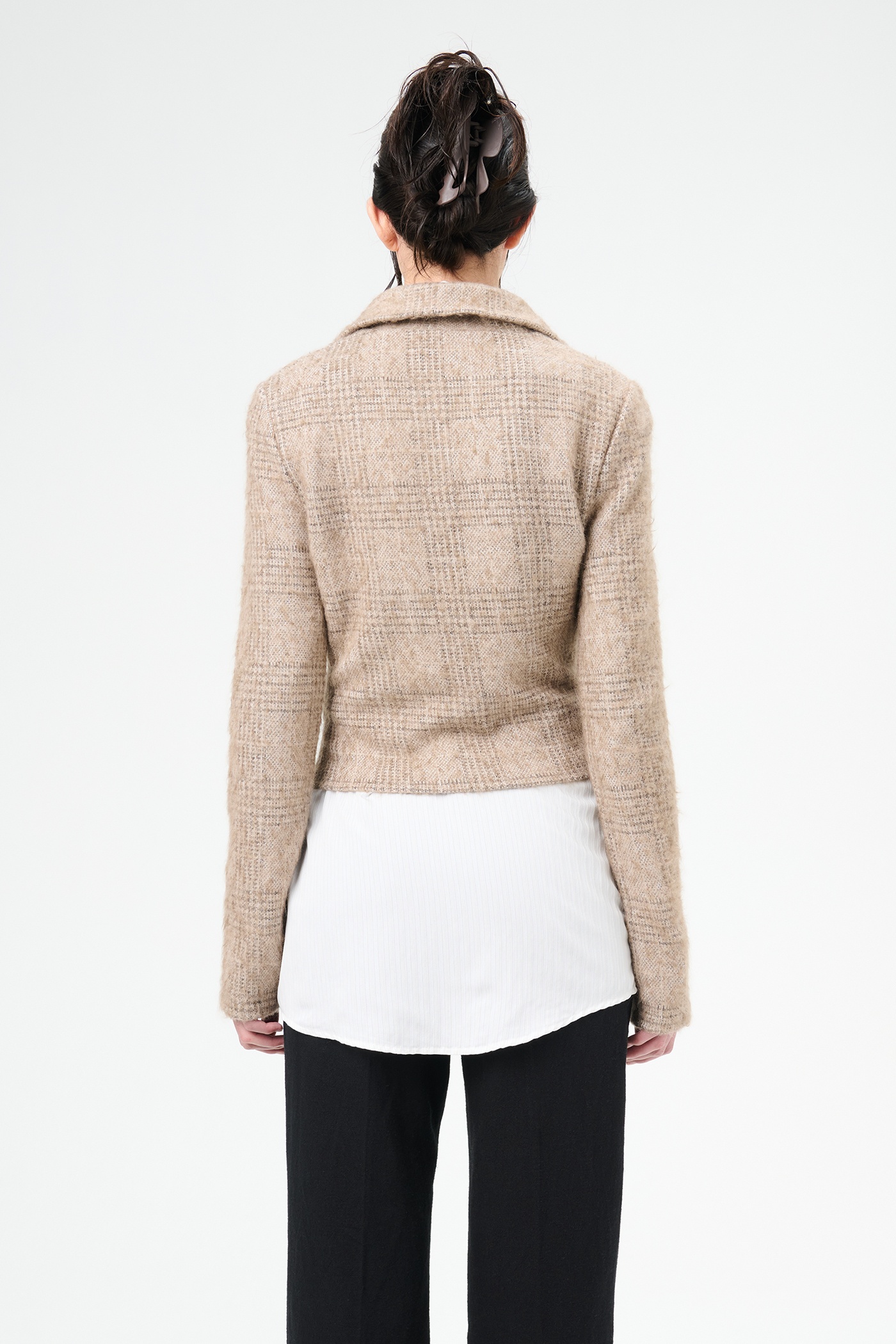 Slim Zip Longsleeve Beige Hound Check - 8