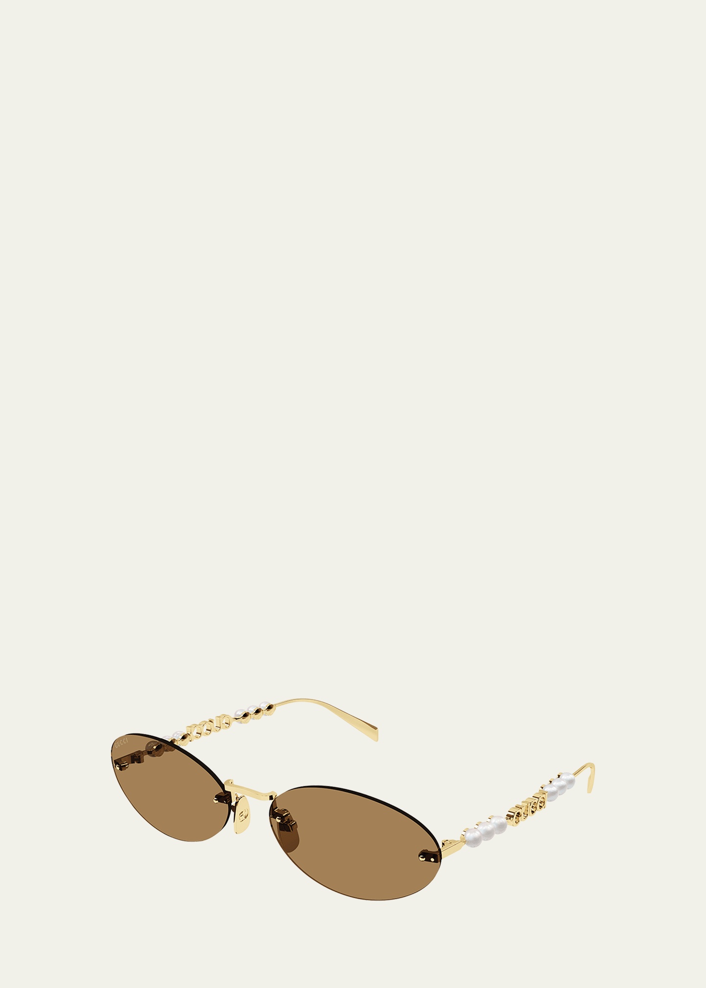 Rimless Metal Oval Sunglasses with Faux Pearls - 3