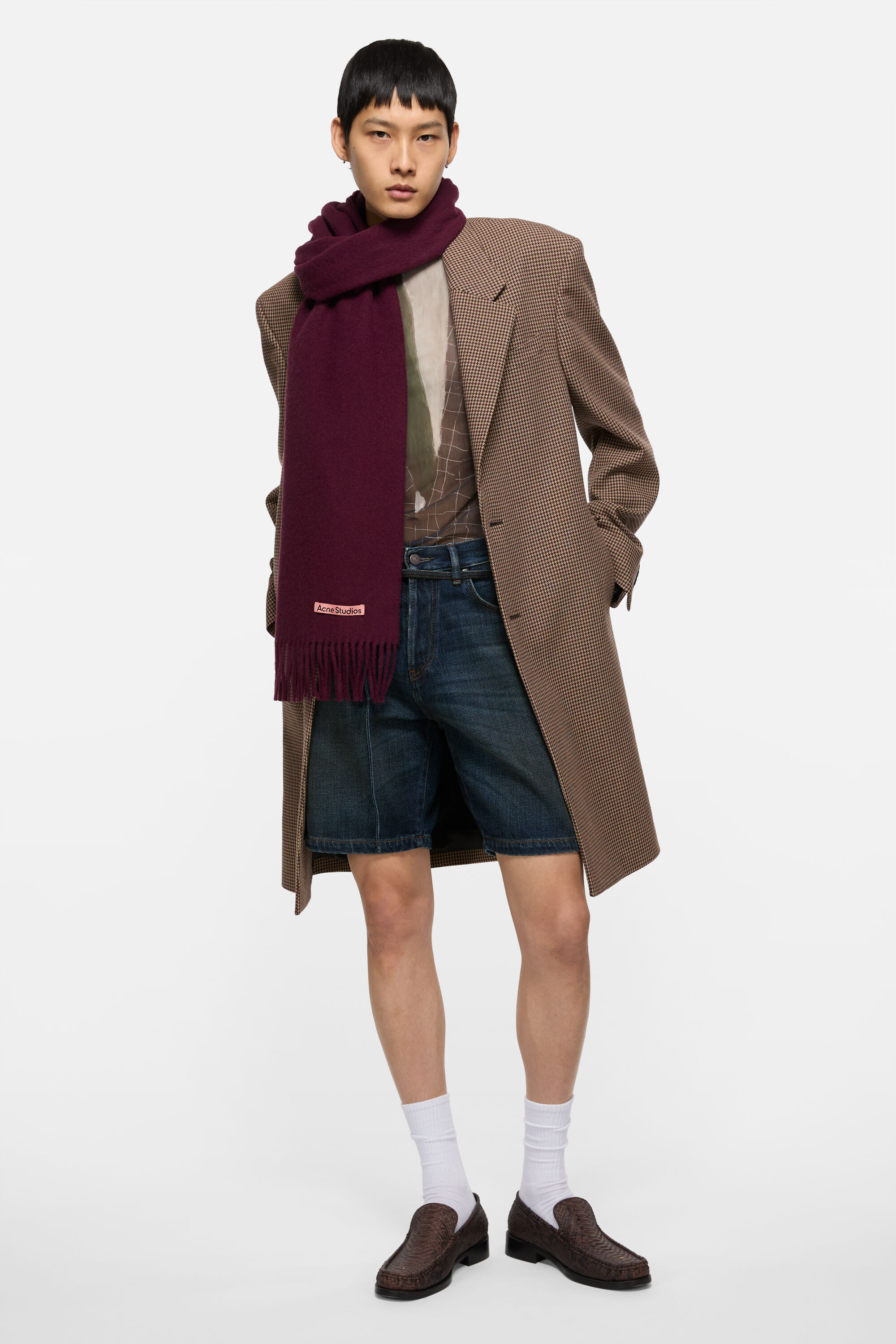 Fringe wool scarf – Narrow - Burgundy melange - 2