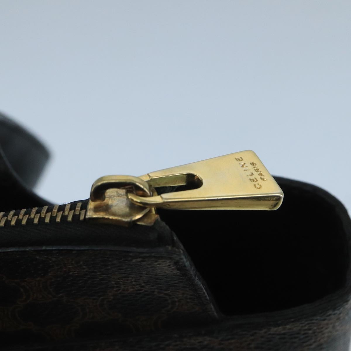 CELINE Macadam Canvas Hand Bag Pvc Leather Black Gold - 9
