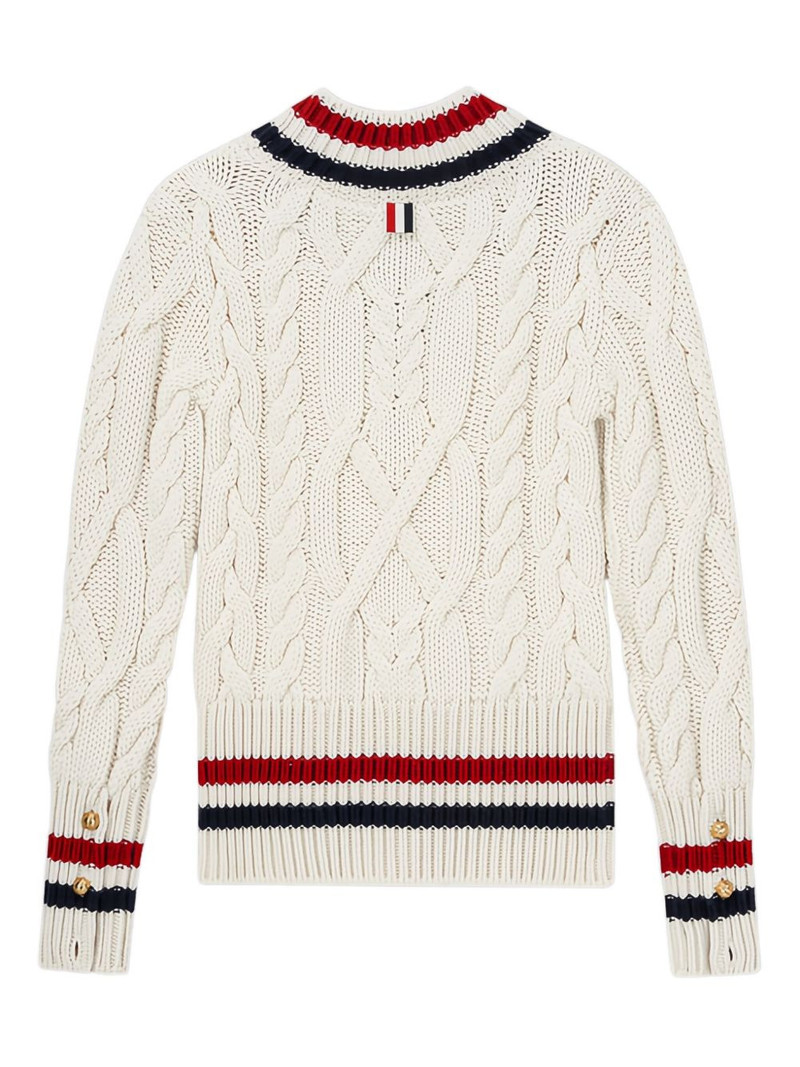 Thom Browne cable-knit V-neck pullover outlook