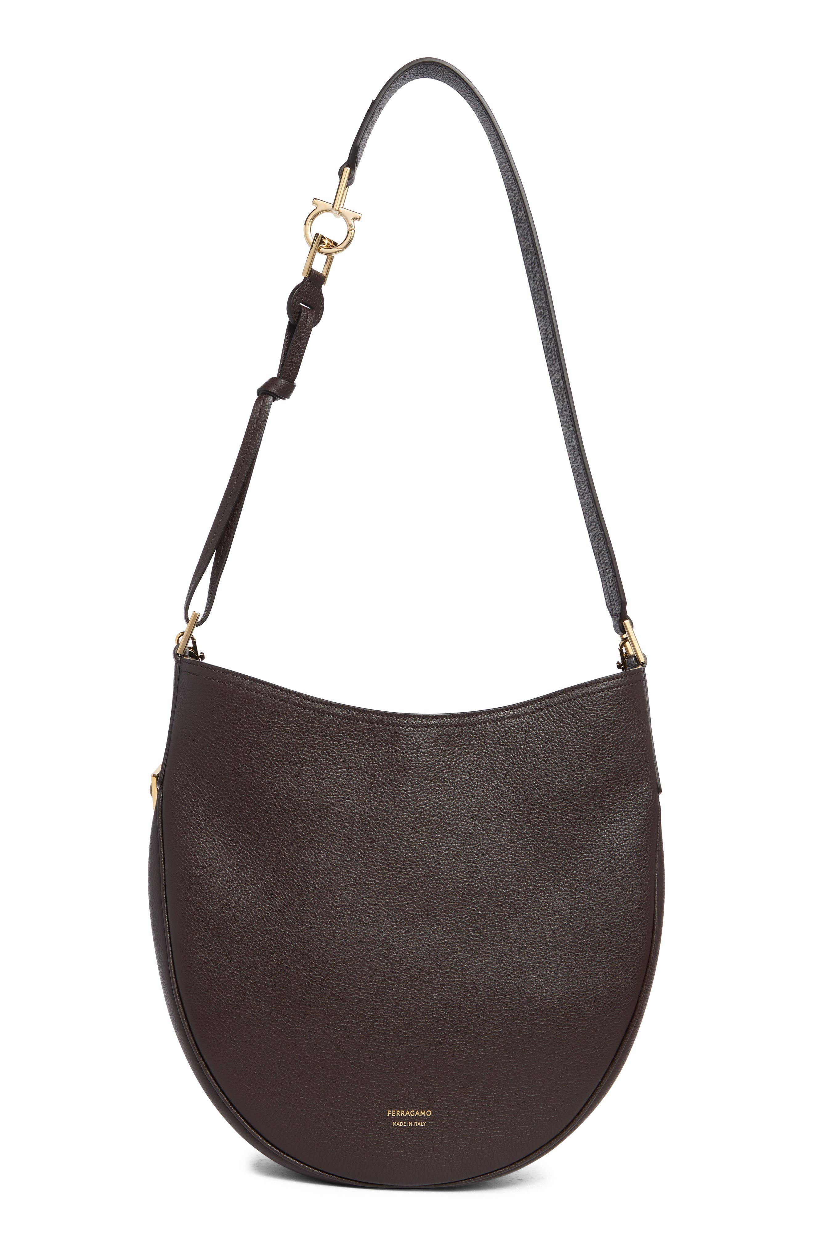 FERRAGAMO Medium Smile Leather Hobo Bag in Testa Di Moro/Moss at Nordstrom - 1