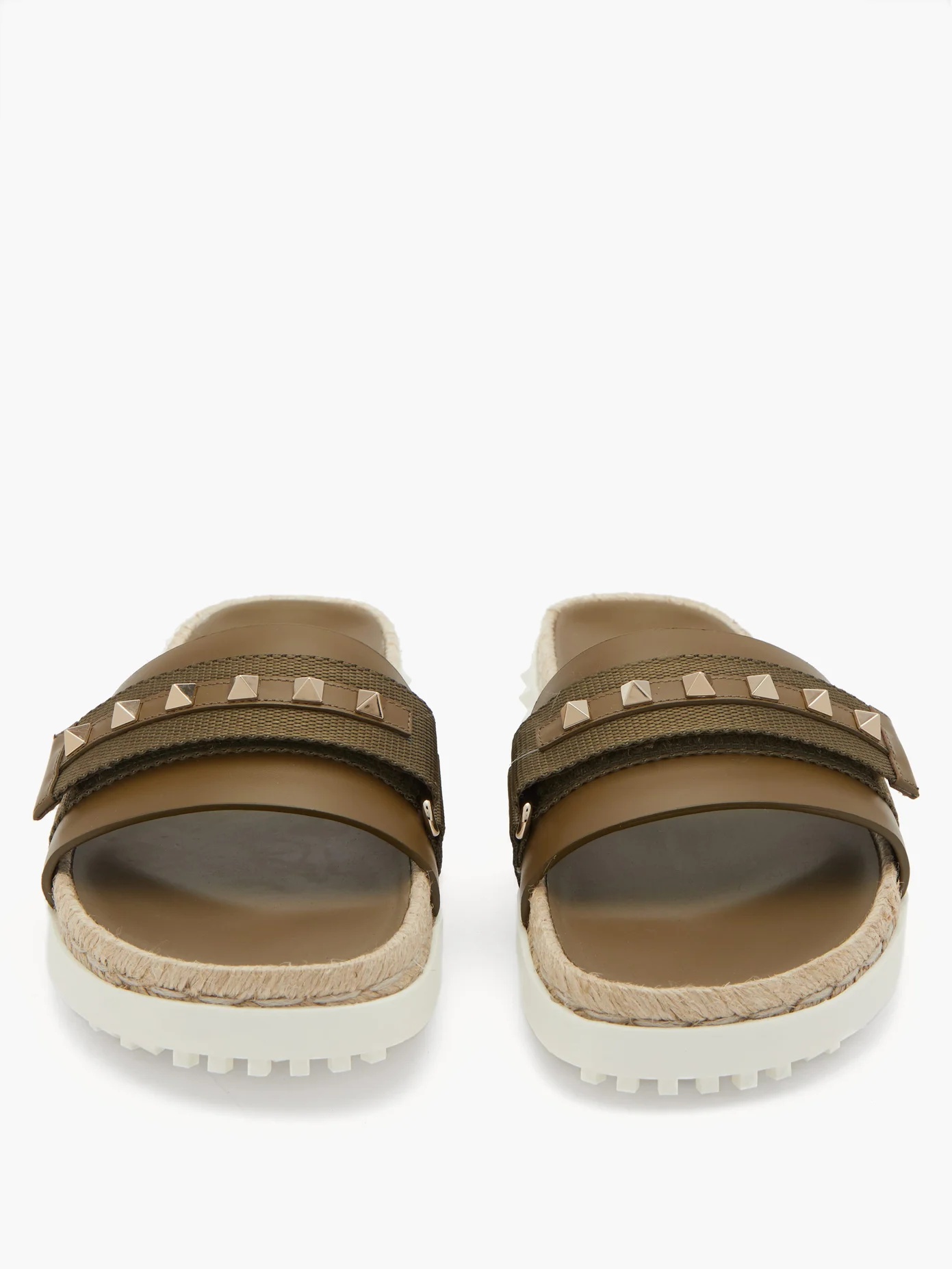 Rockstud espadrille leather slides - 5