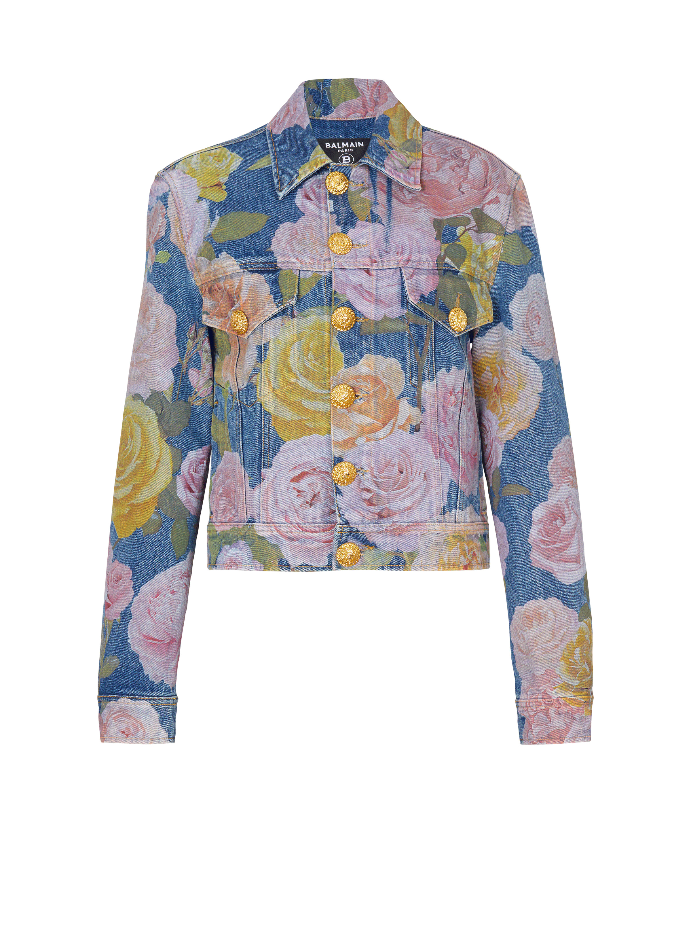 Denim jacket with Pastel Roses print - 1