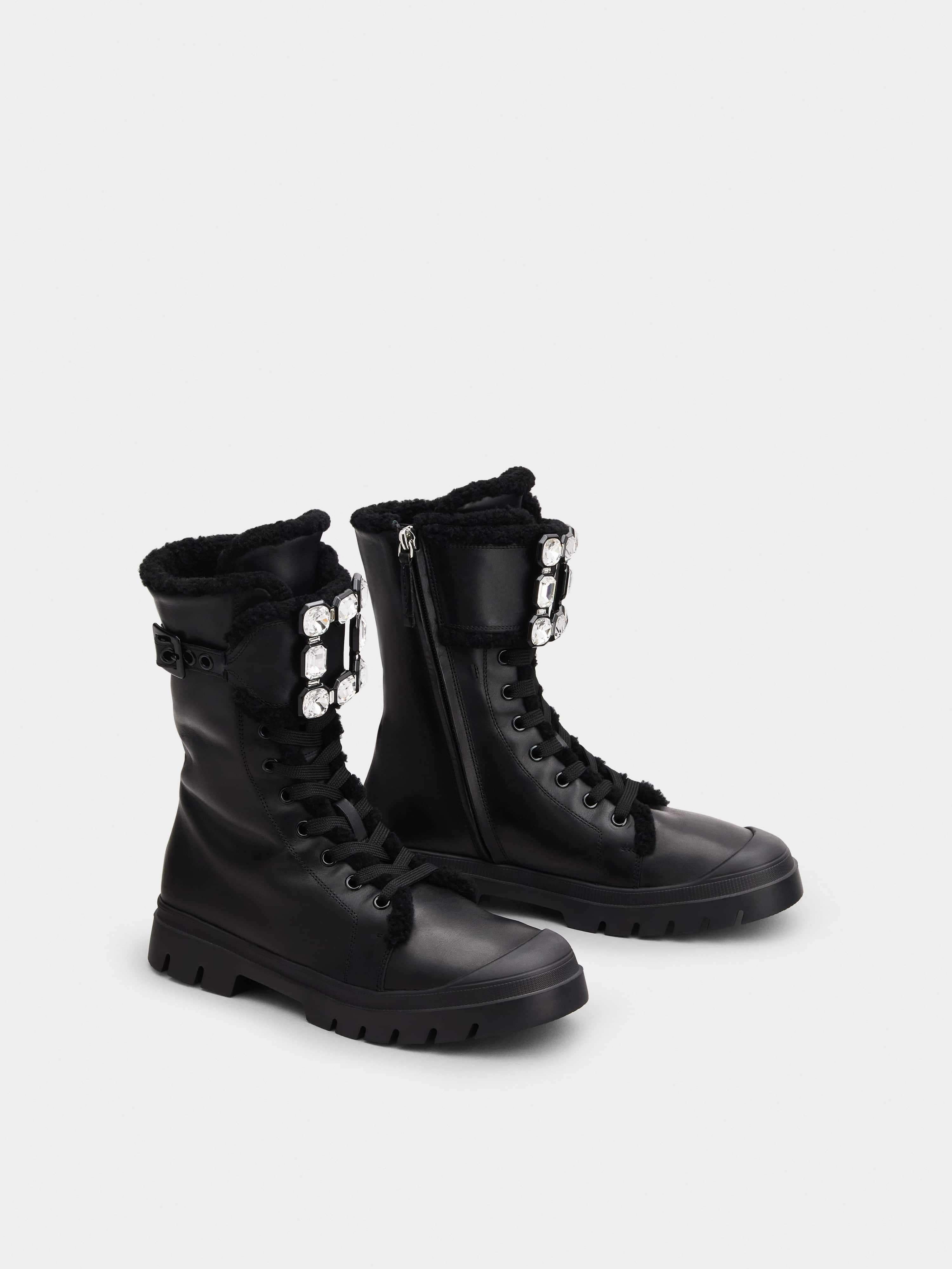 Walky Viv' Shearling Strass Buckle Boots in Leather - 2
