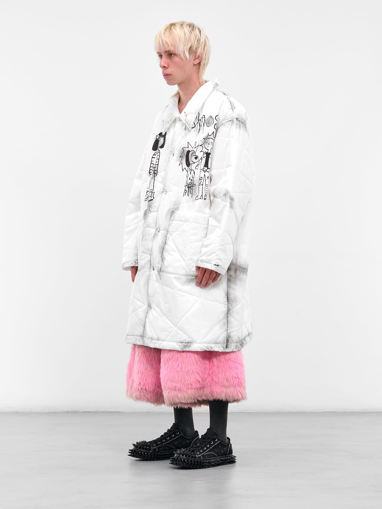 White Punk Graphic Quilted Coat - 2