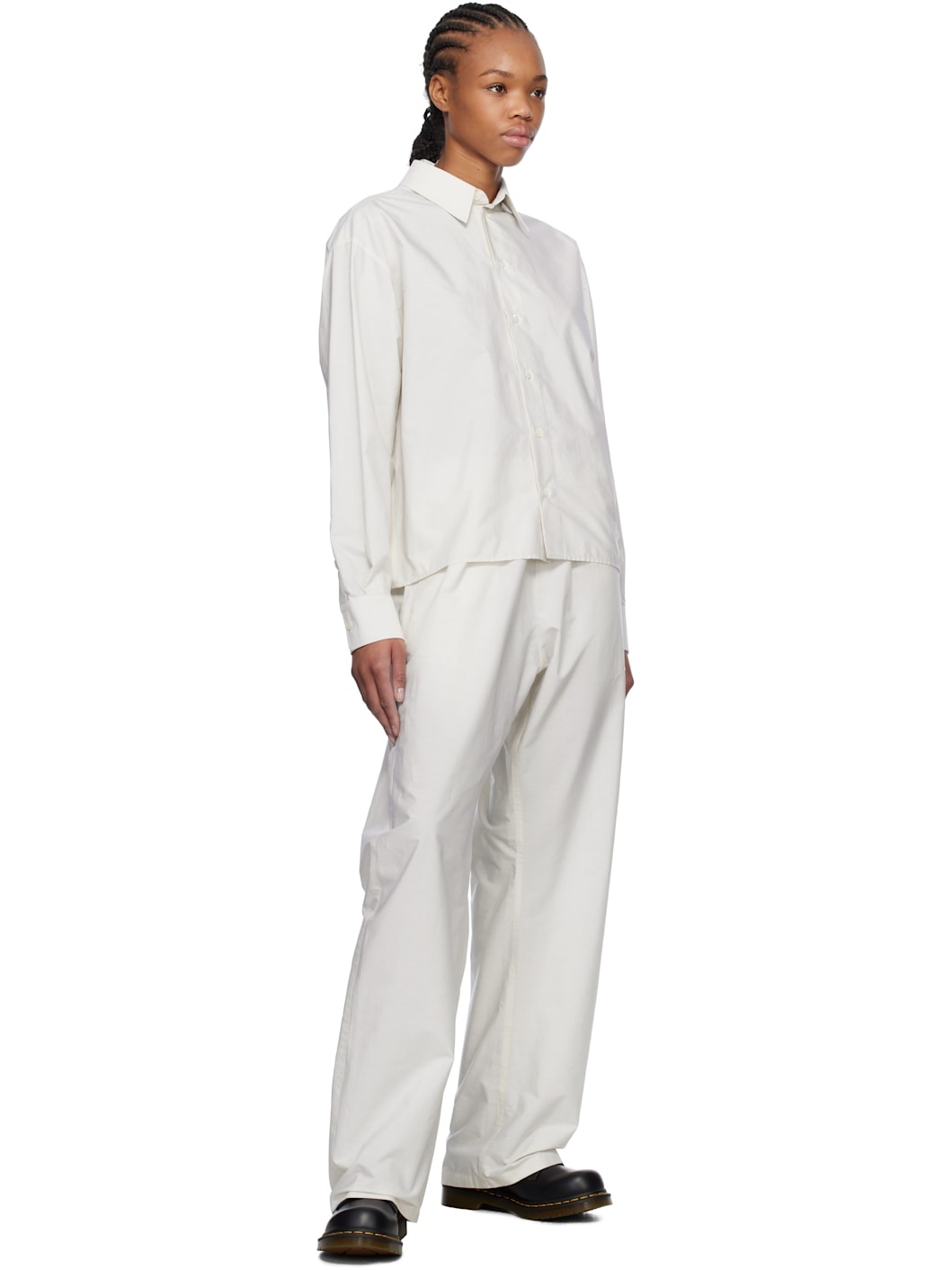 White Spliced Striped Cotton Poplin Shirt - 4