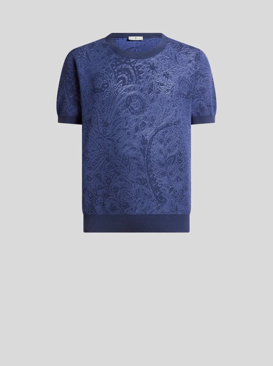 KNIT COTTON T-SHIRT WITH FLORAL PAISLEY MOTIF - 1