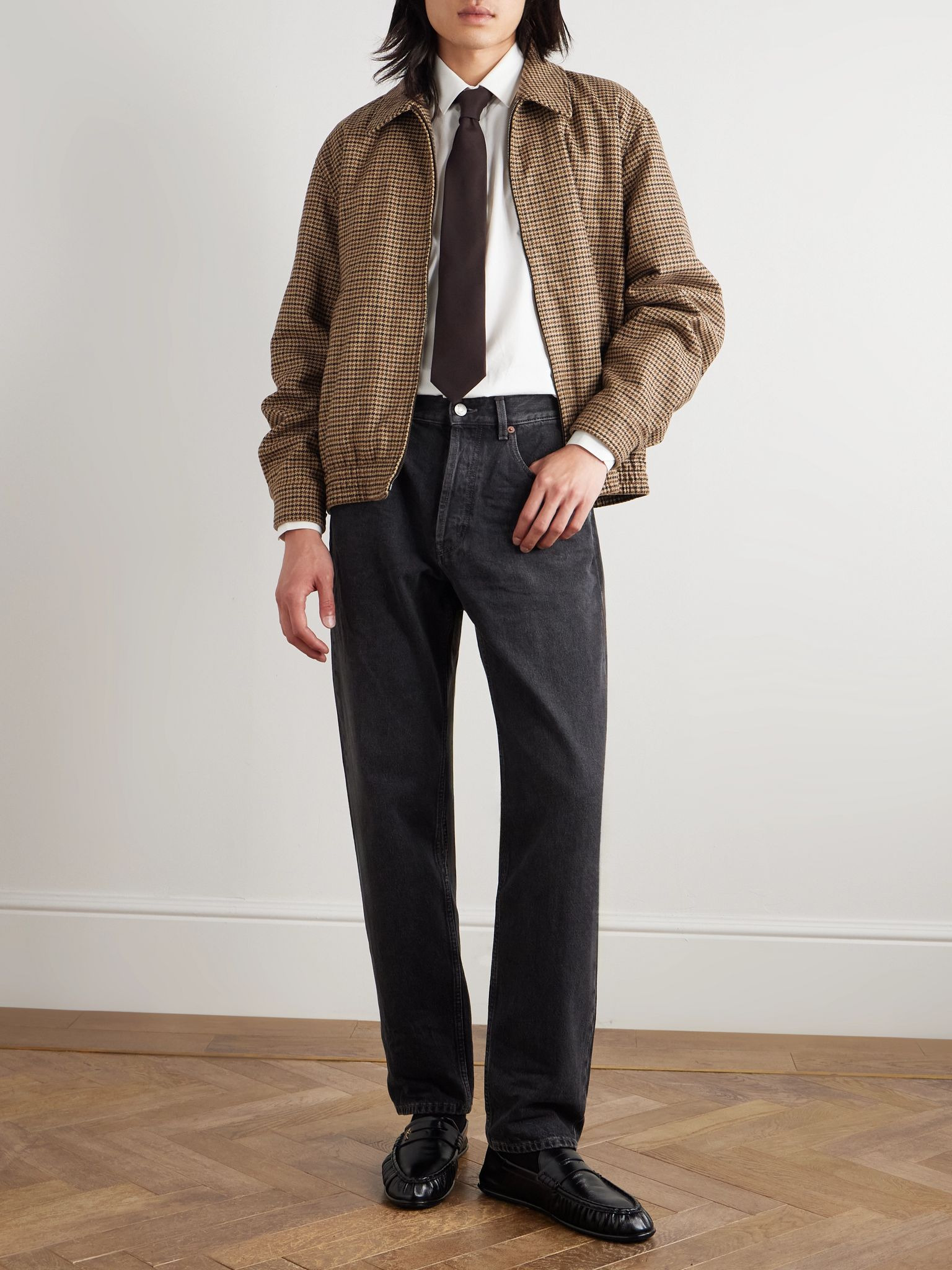 Houndstooth Woven Blouson Jacket Brown - 2
