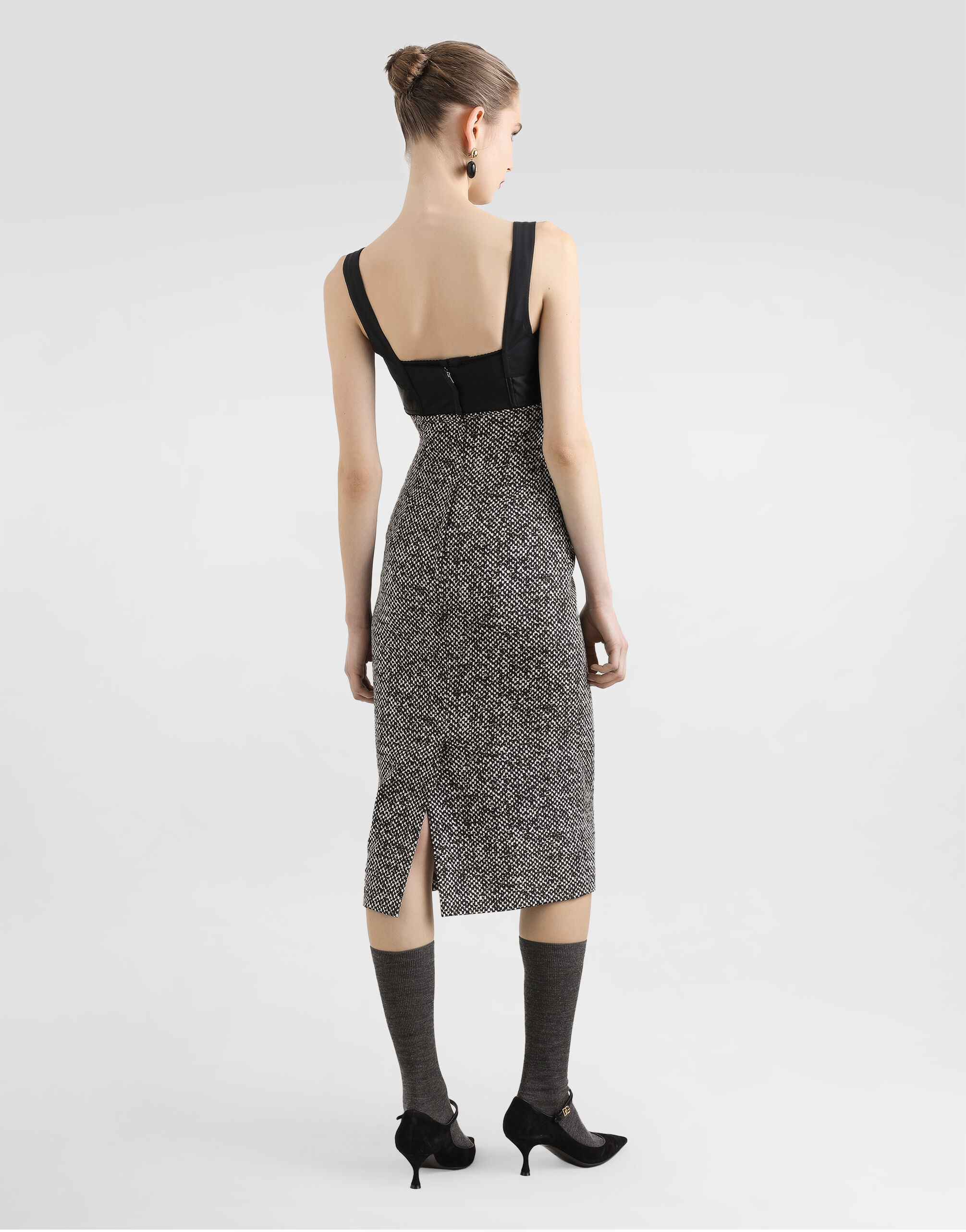 Heavy crêpe dress with damier print - 5