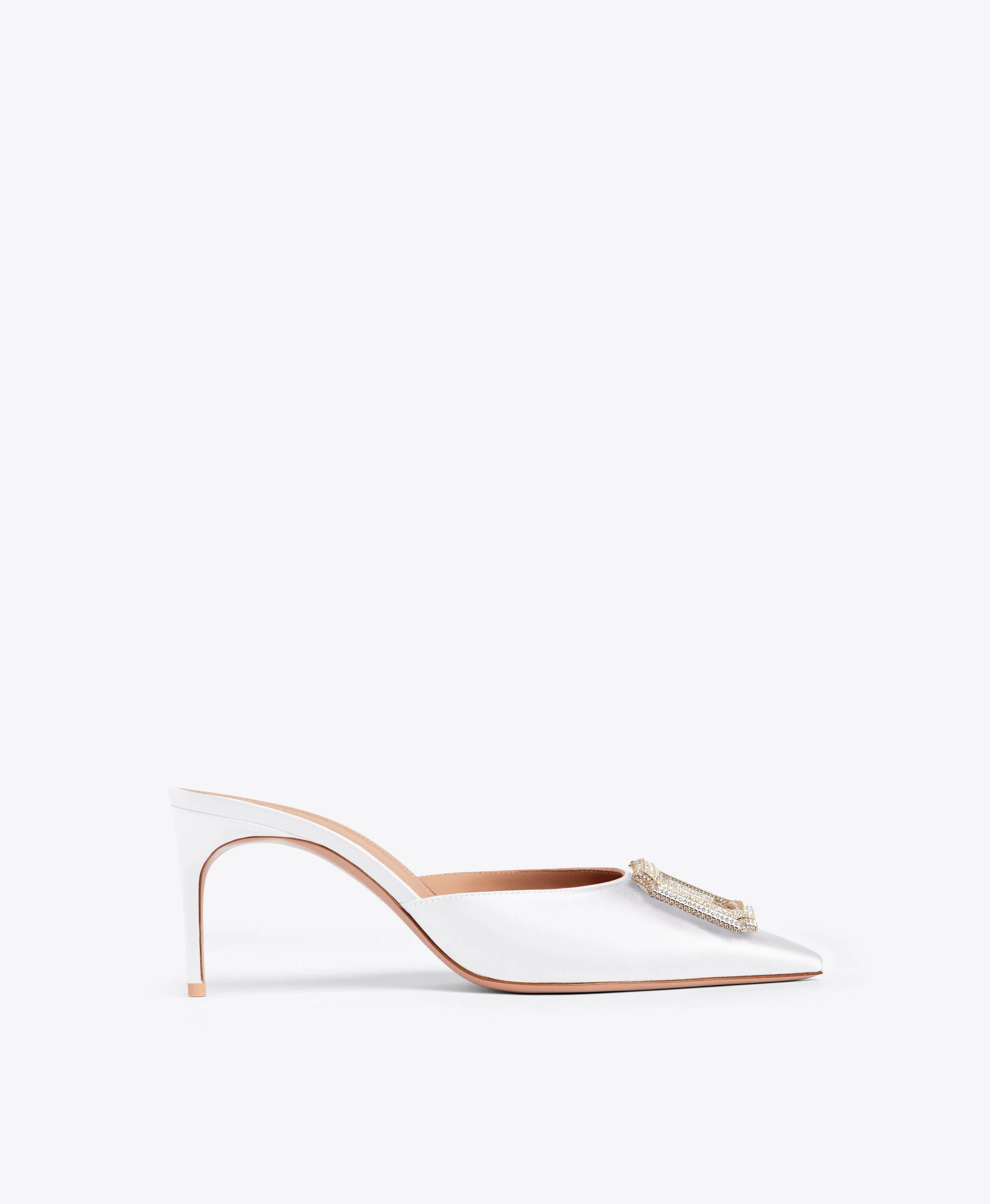 Mona 70 White Satin Mules - 1