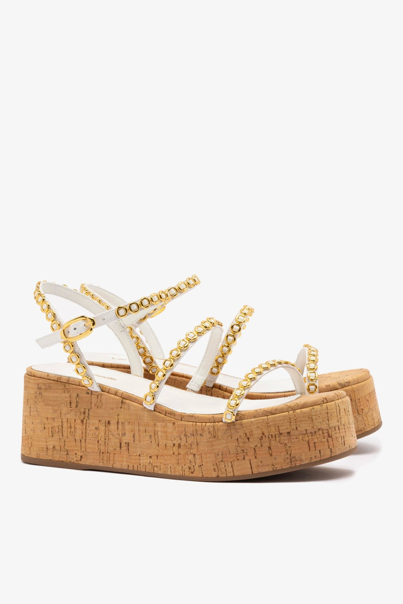 Gio Milanina Flatform In White Patent Leather and Natural Cork 3