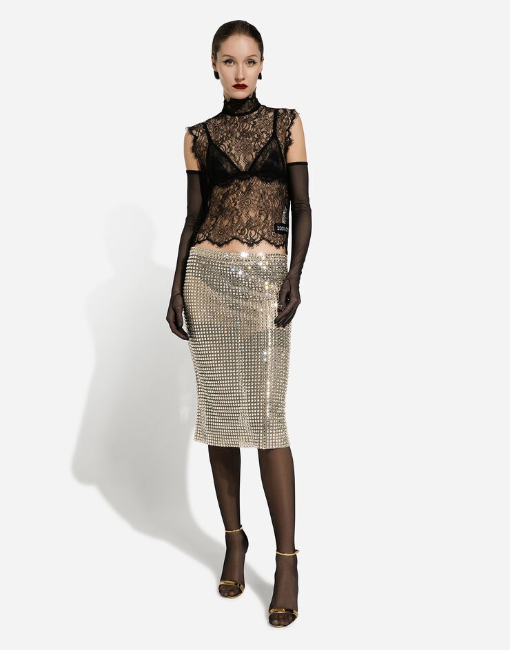 Tulle calf-length skirt with all-over fusible rhinestone embellishment - 3