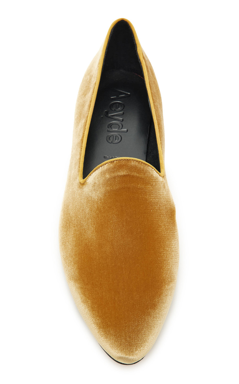 Aeyde Vanna Velvet Loafers yellow outlook
