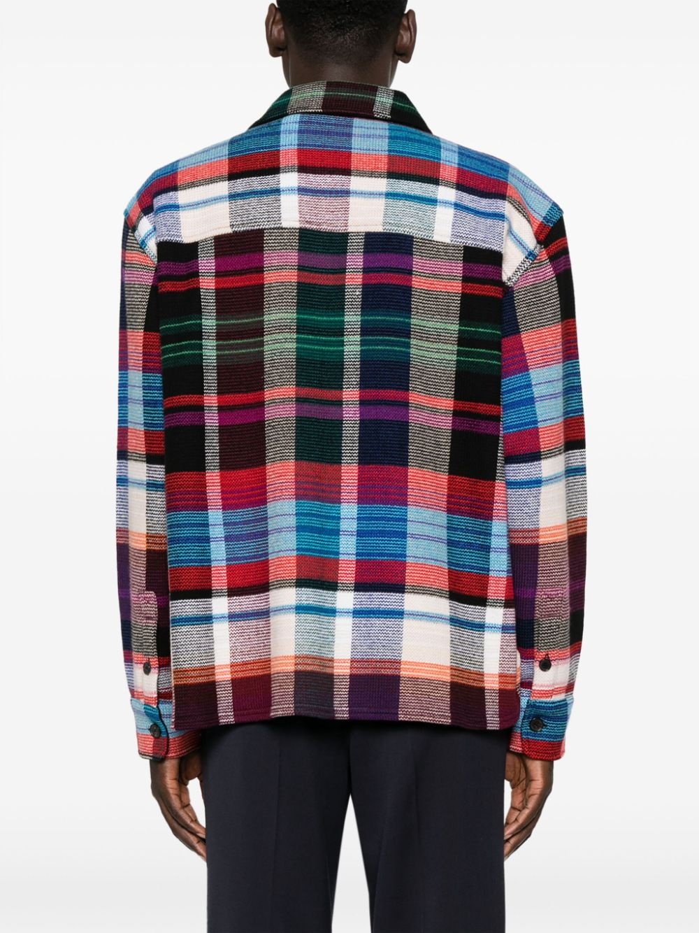 check-print wool-blend shirt - 4