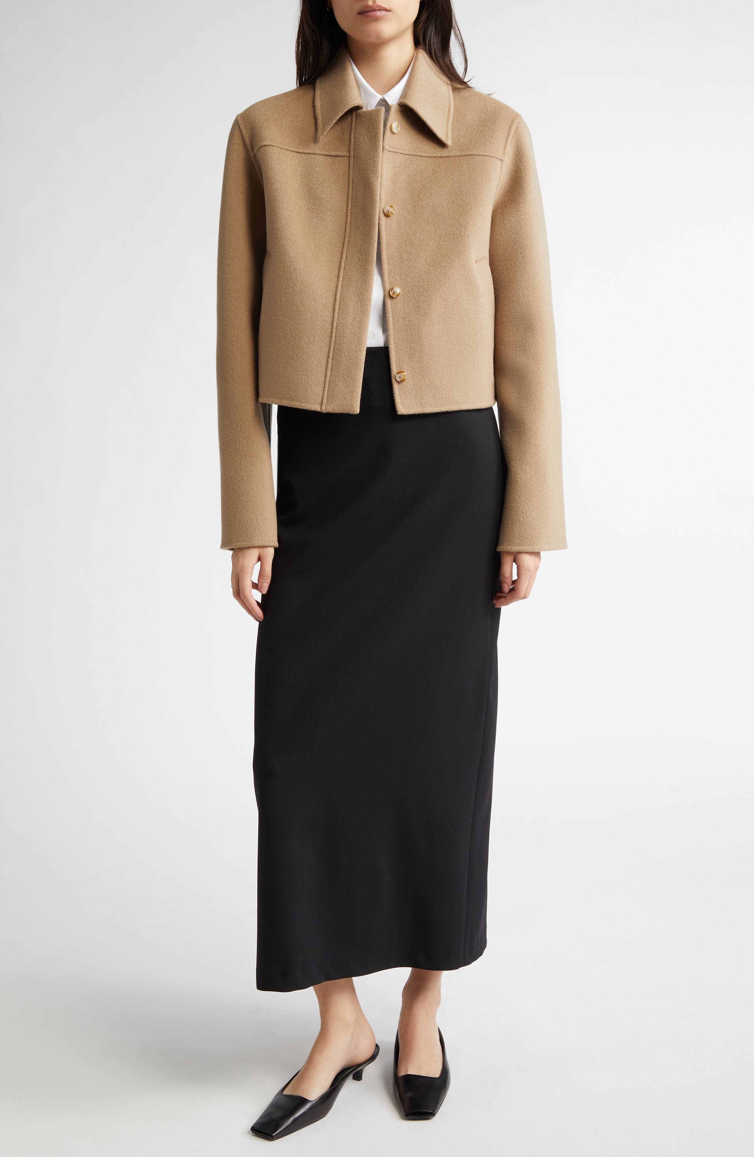 LOULOU DE SAISON Samos Stretch Wool Grain de Poudre Pencil Skirt in Black at Nordstrom - 2