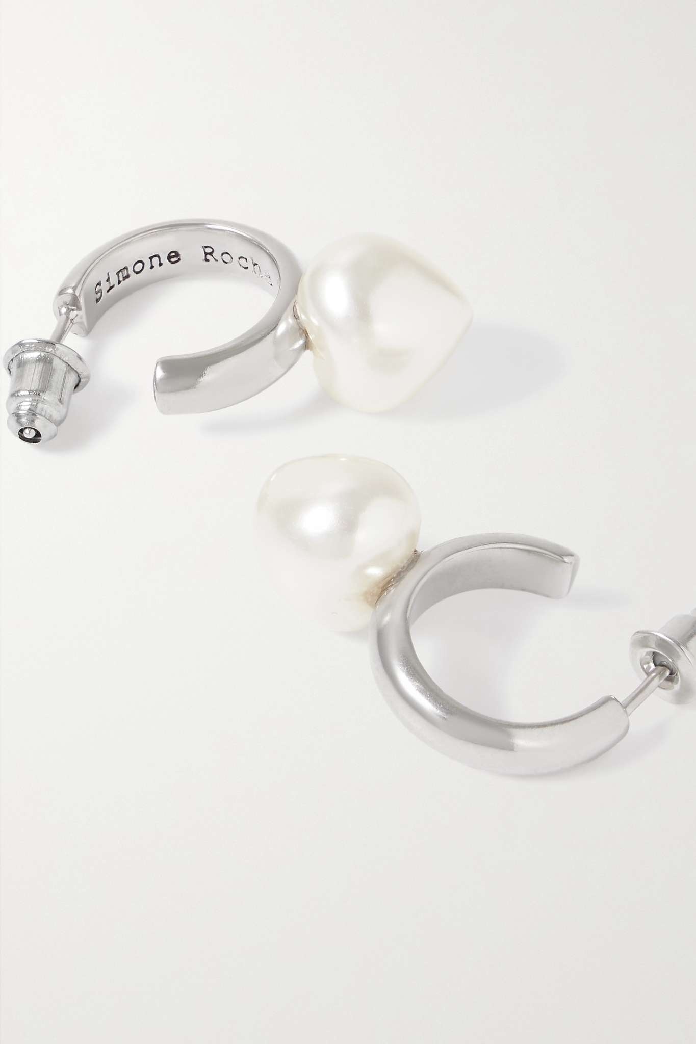 Mini Heart silver-tone faux pearl hoop earrings 4