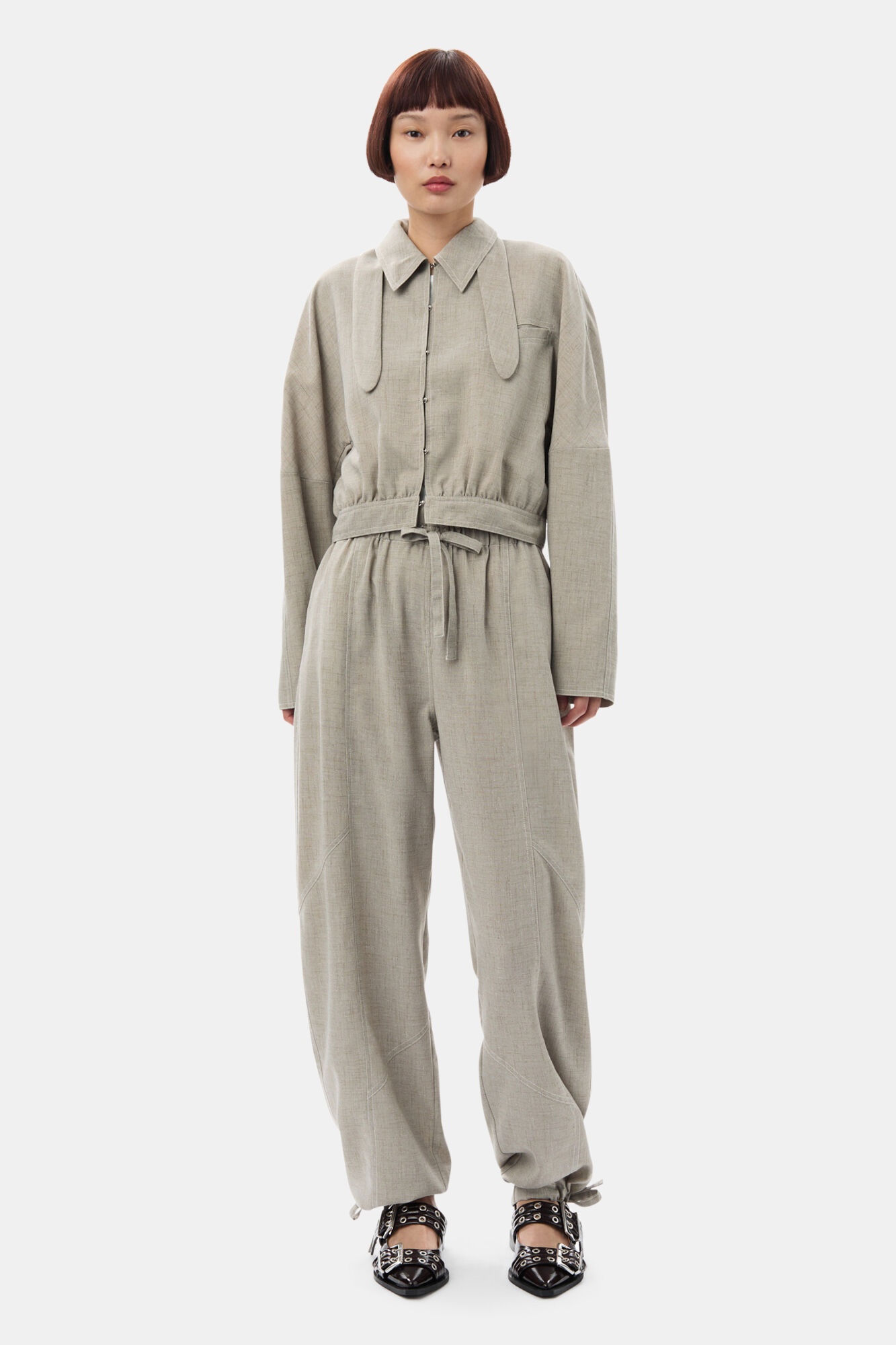 GREY LIGHT MELANGE SUITING SHORT JACKET - 3