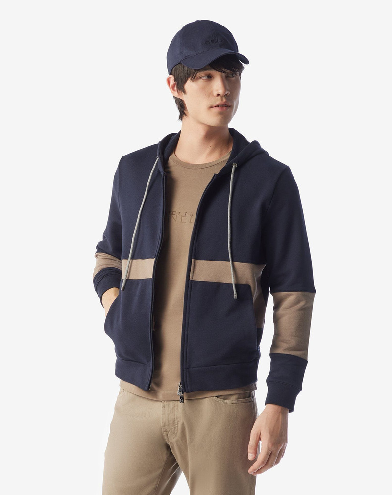 CORNELIANI Blue/brown cotton full-zip sweatshirt outlook