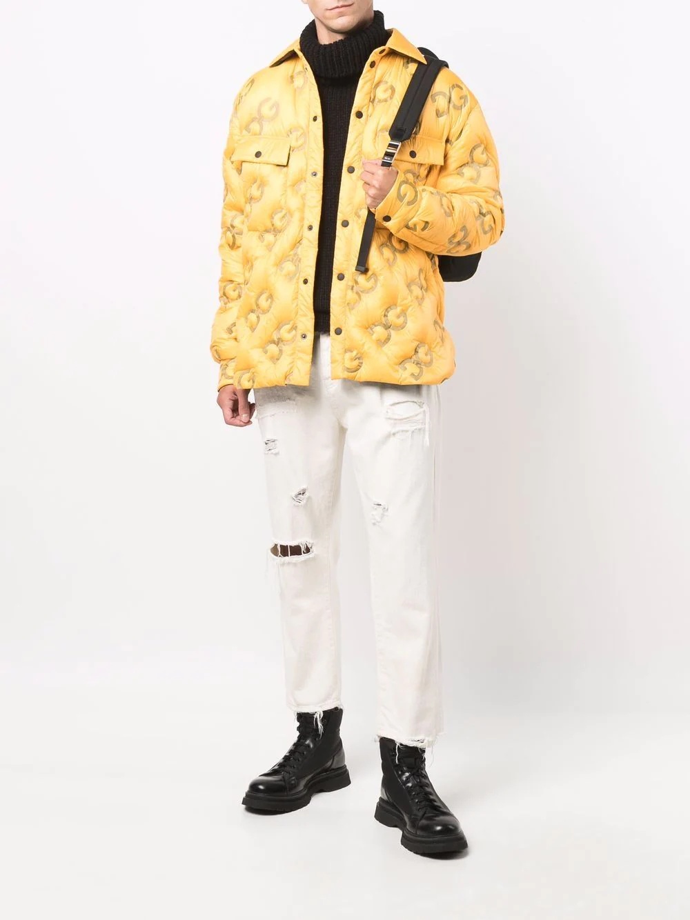 logo-embossed padded coat - 2