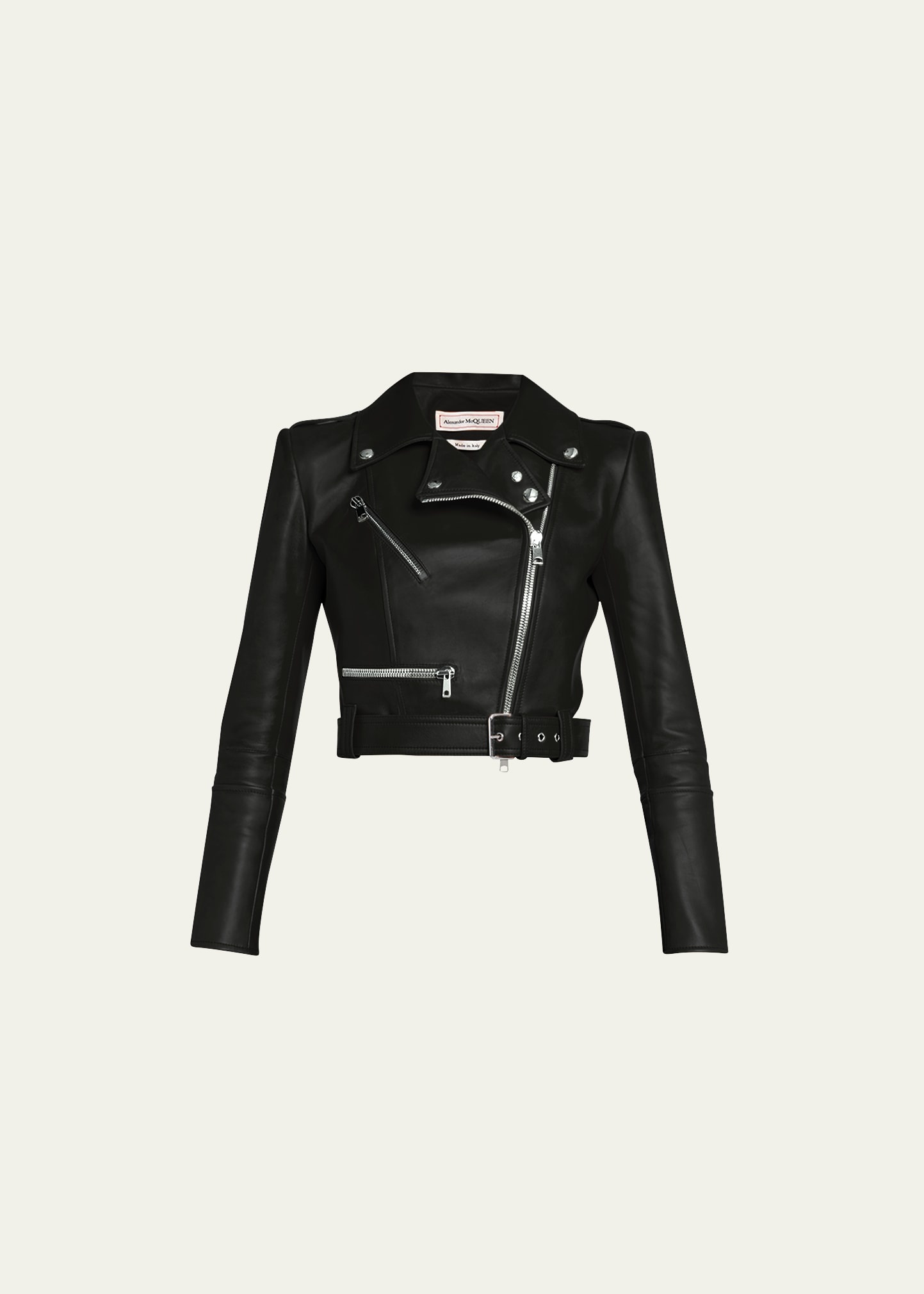 レザージャケット・コート Alexander Mcqueen Nappa Cropped Biker Jacket Alexander McQueen Cropped Leather Biker Jacket | Black