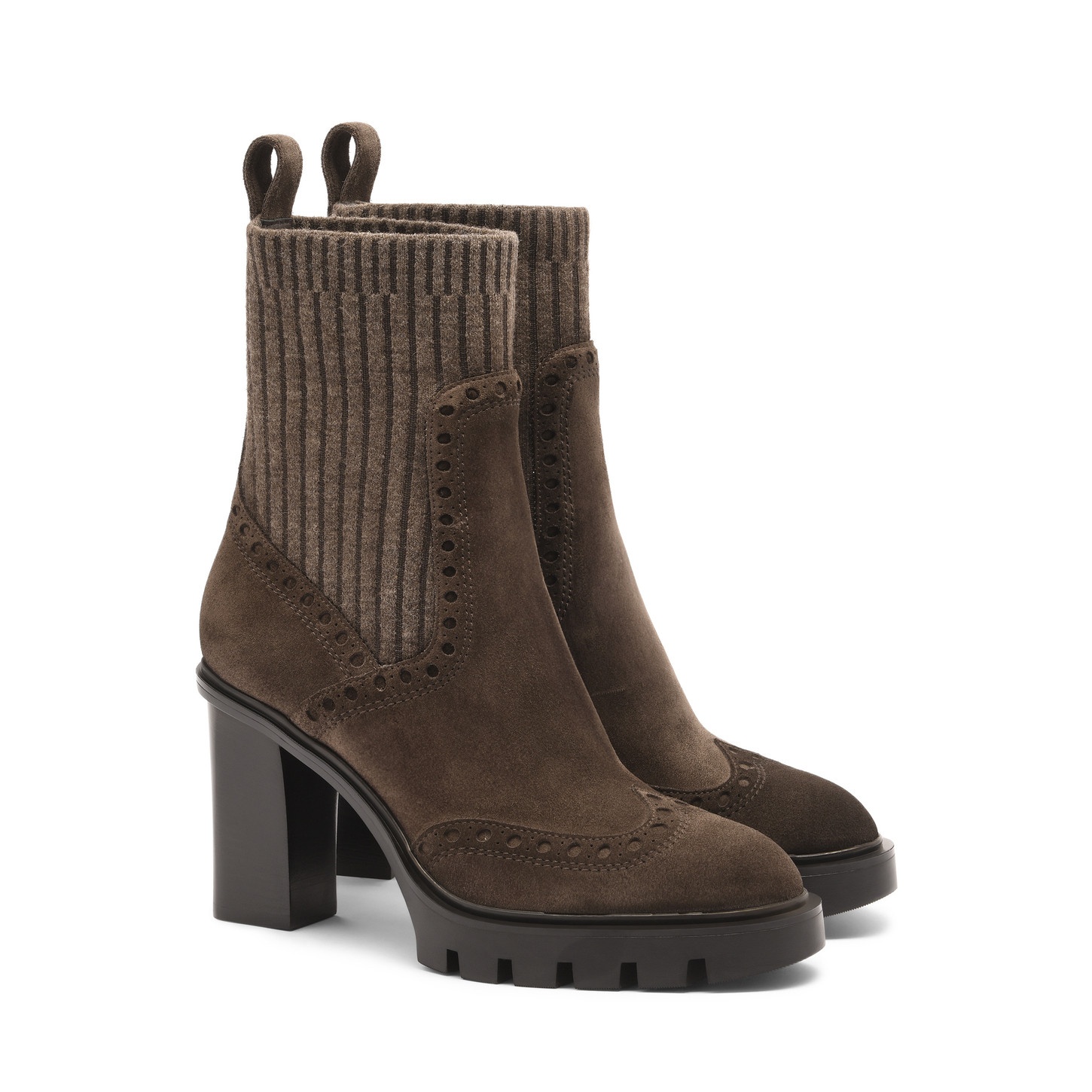 Women's dark brown suede high-heel ankle boot - 5