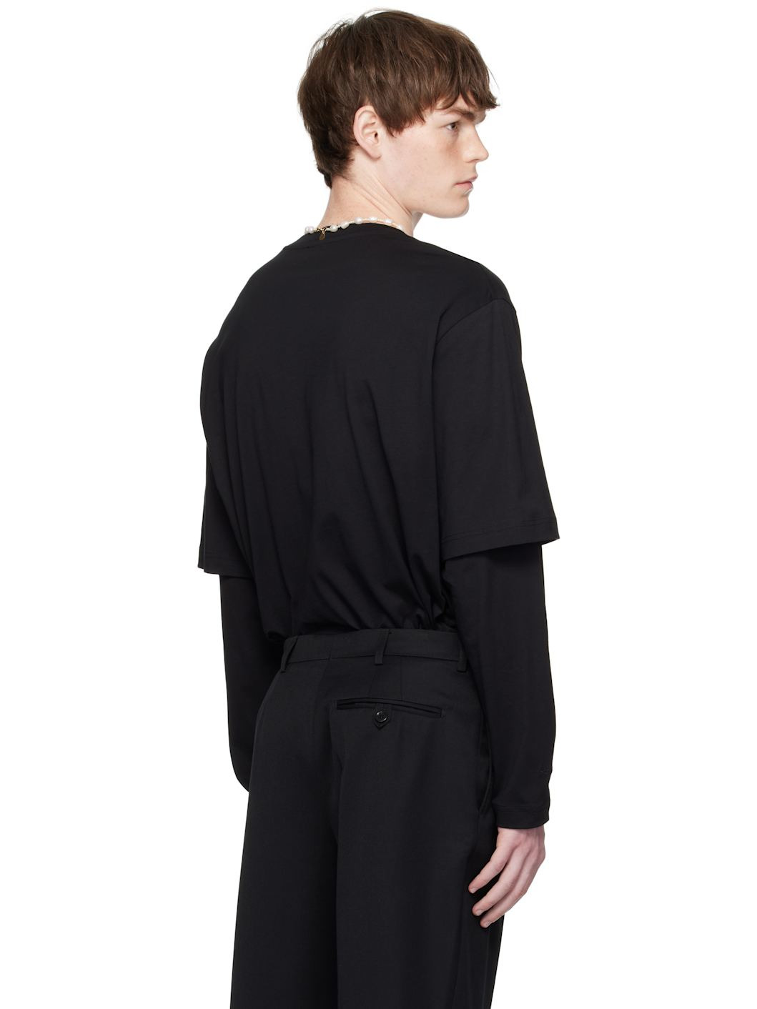 Black Layered Ruffle Pocket Long Sleeve T-shirt - 3