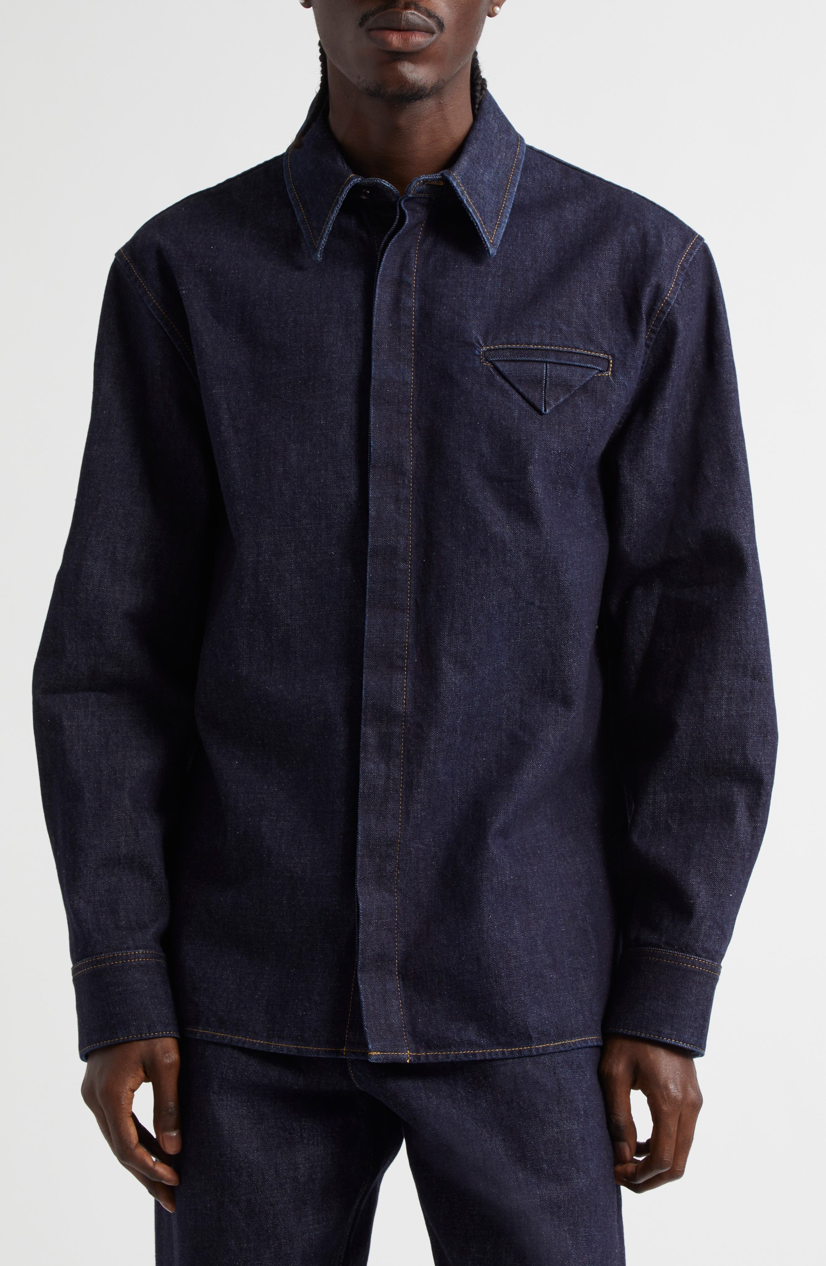 Bottega Veneta Cotton Denim Button-Up Shirt in 4245 Indigo at Nordstrom - 1