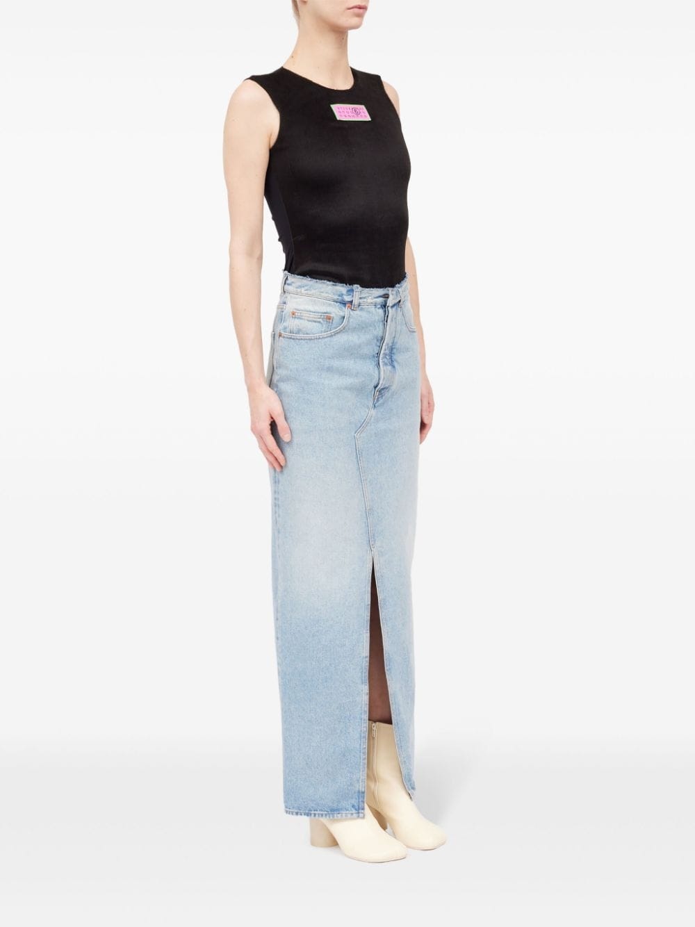 slit denim maxi-skirt - 3