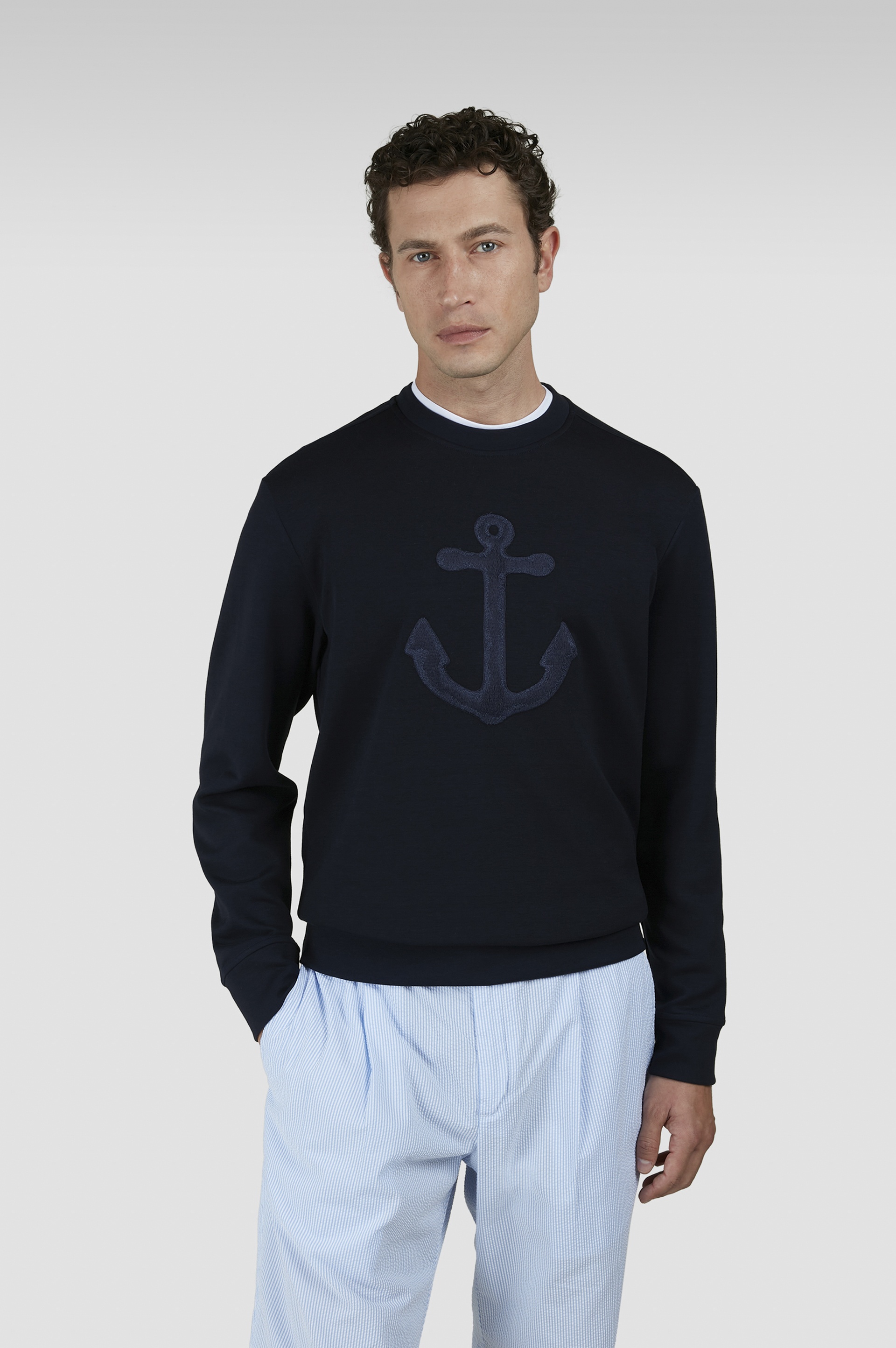 ACTIVE FLEECE COTTON SWEATSHIRT WITH ANCHOR EMBROIDERY - 6