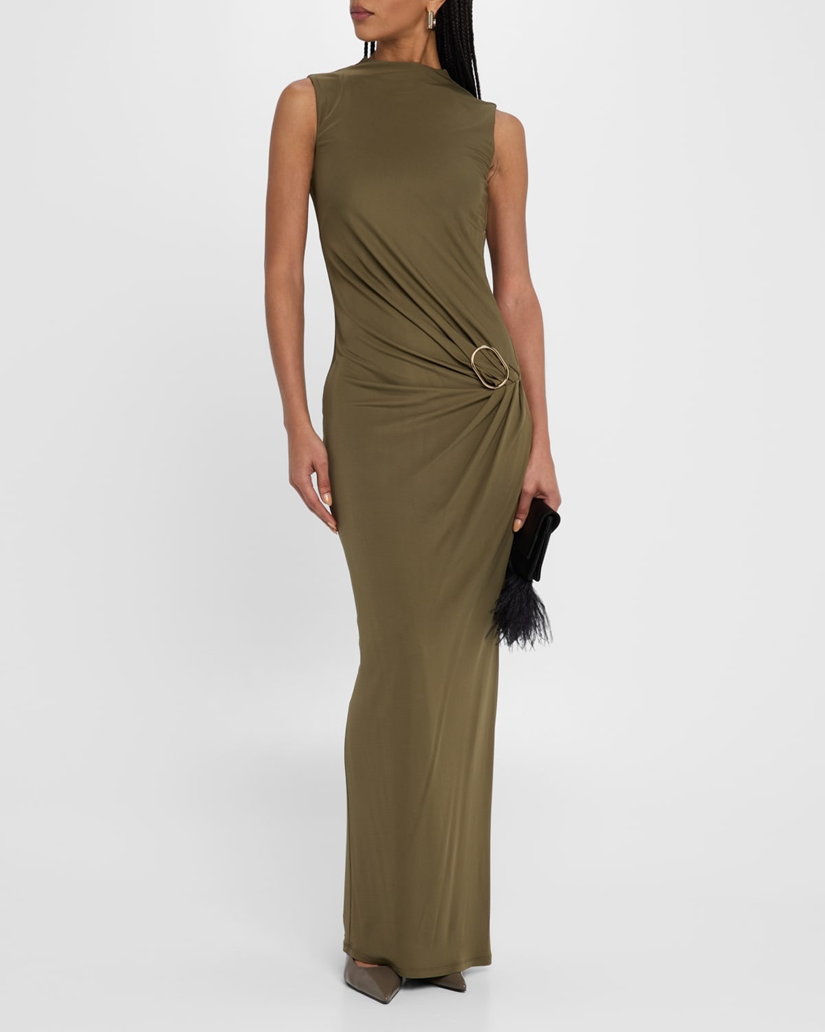 Sleeveless Viscose Knit Maxi Dress with Buckle - 4