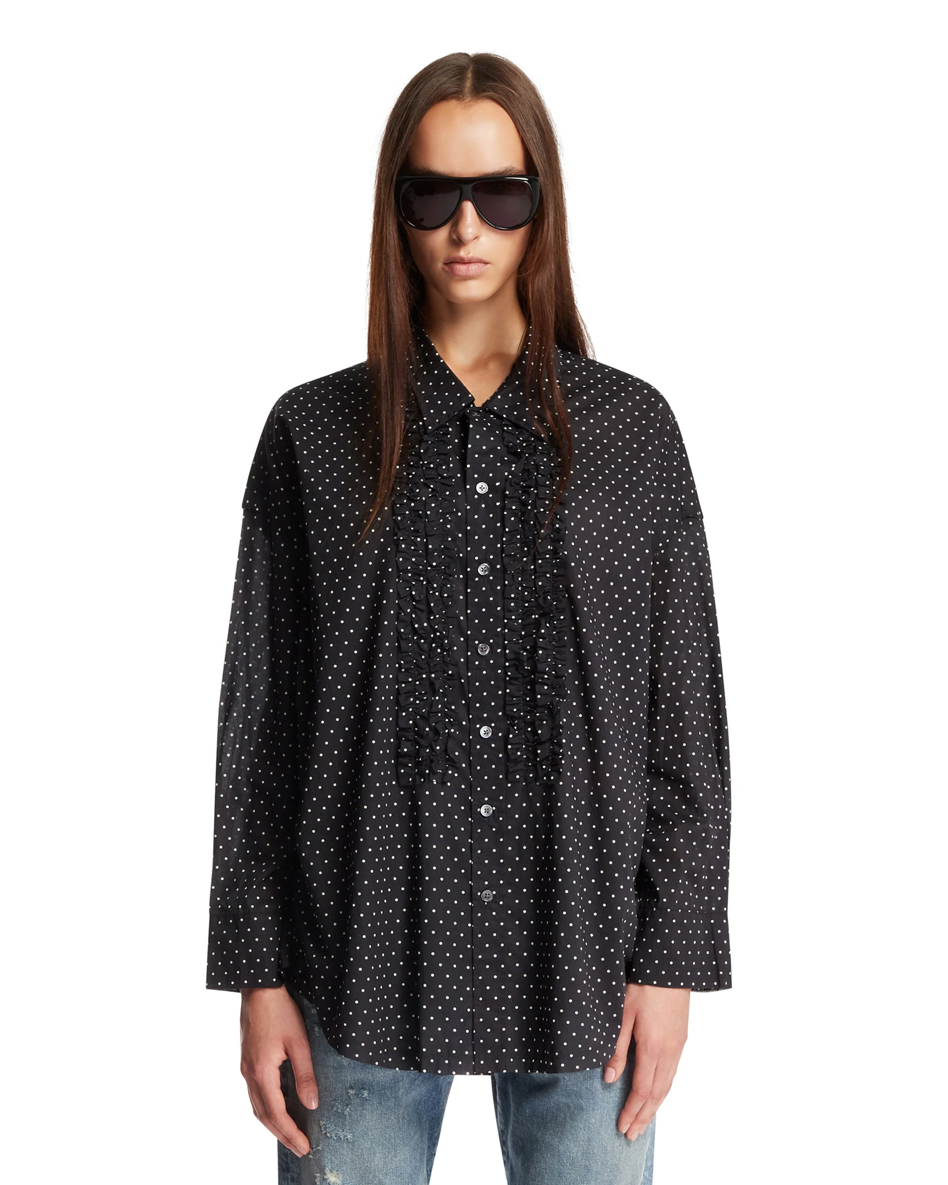 Blue Polka Dot Ruffle Shirt - 1
