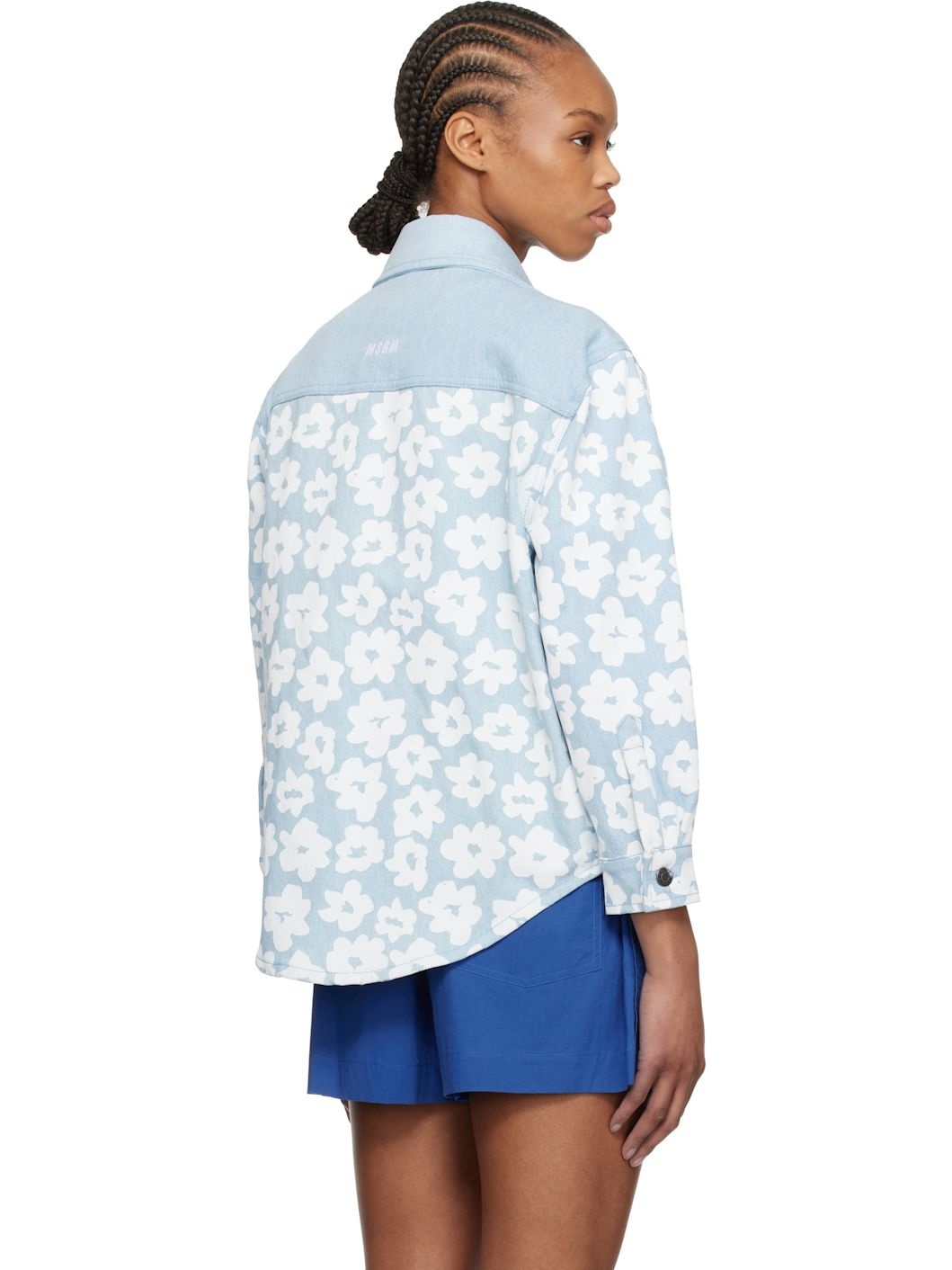 Blue Printed Denim Shirt - 3