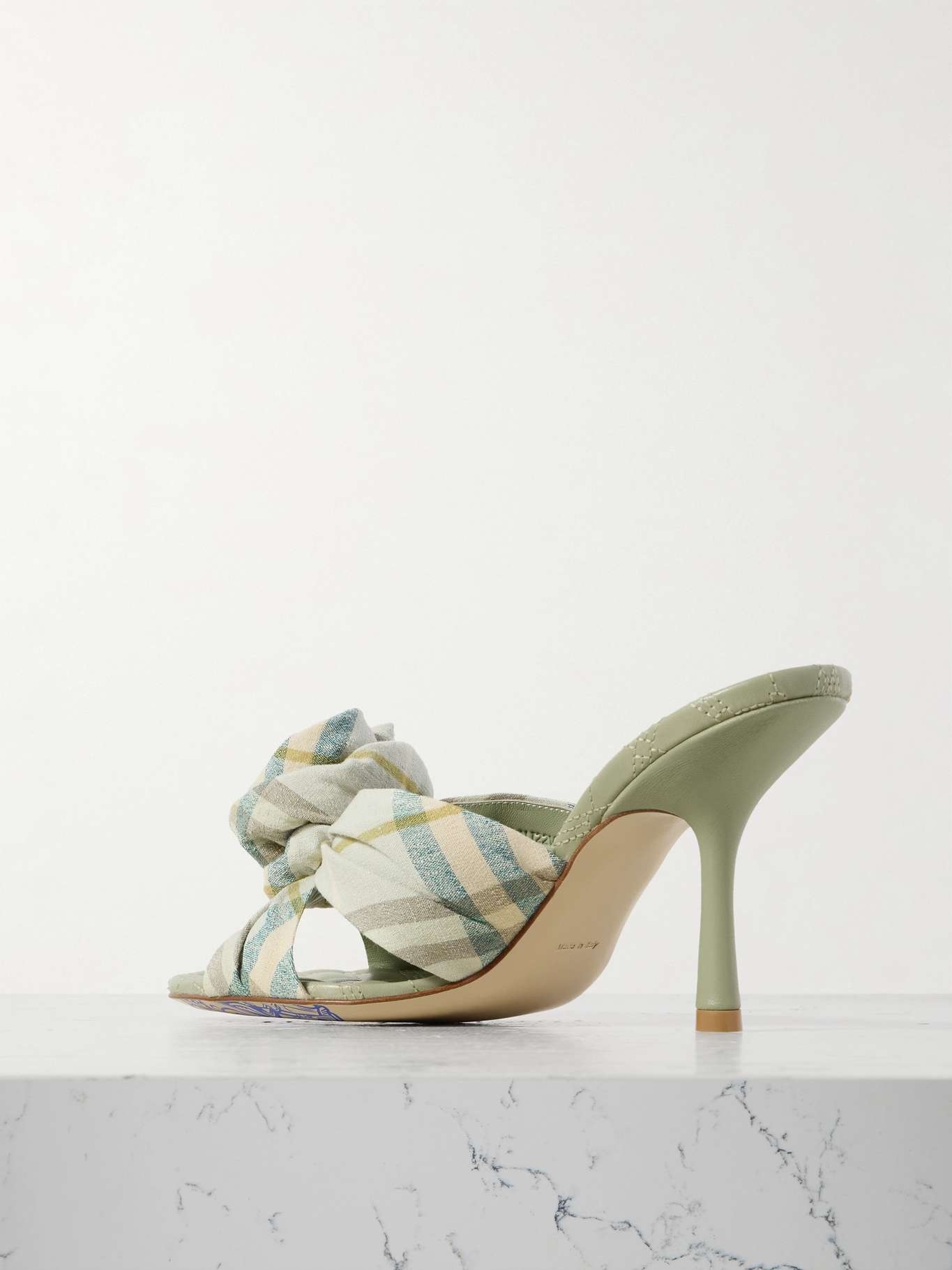 Appliquéd checked stretch-linen mules Ecru - 3