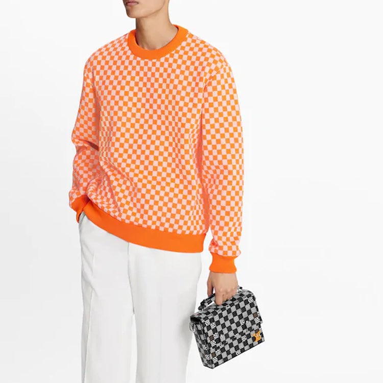 Louis Vuitton LOUIS VUITTON LV SS21 Monogram Plaid Crewneck Pullover For Men Orange 1A8P50 REVERSIBLE
