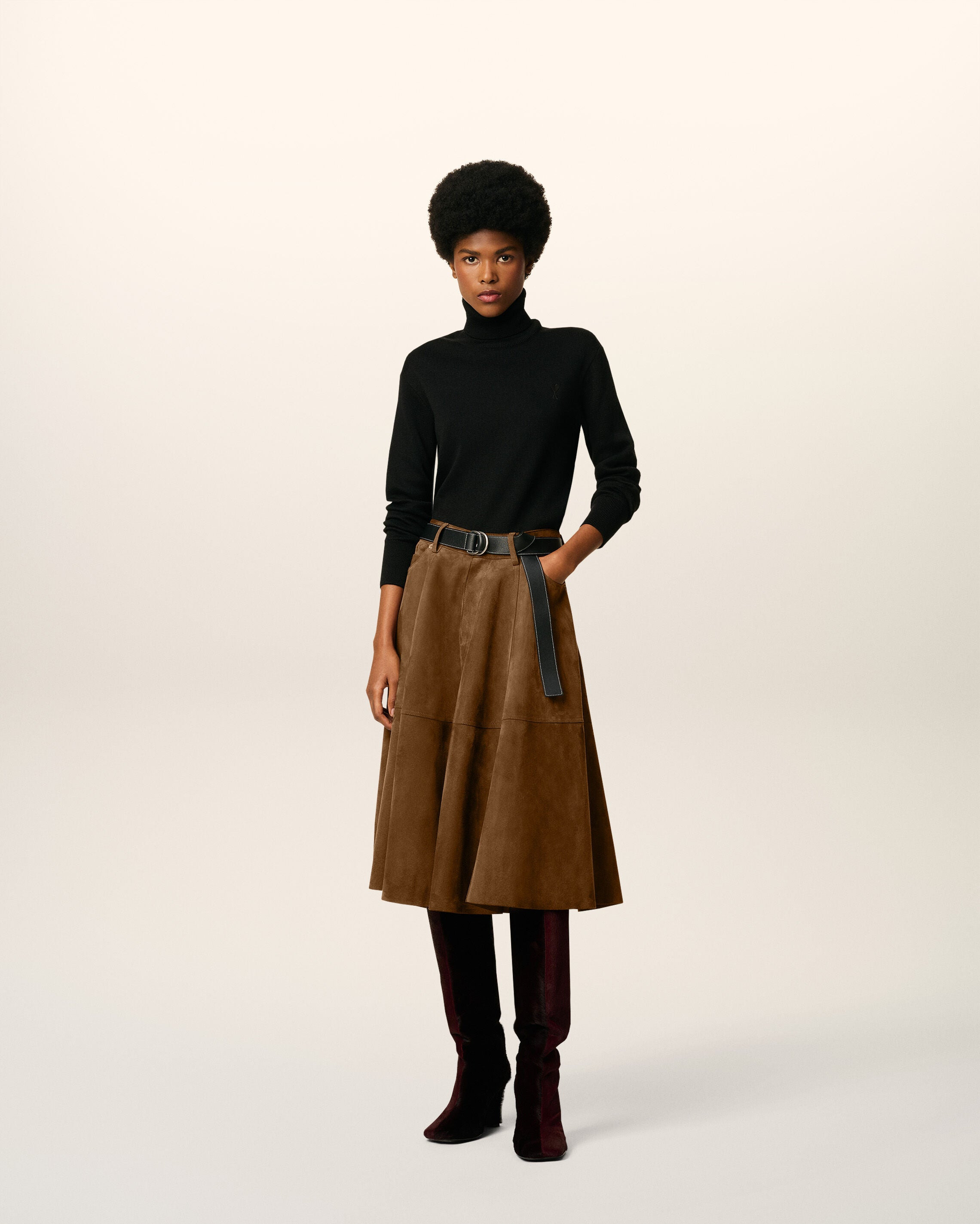 BLACK WOOL AMI DE COEUR TURTLE NECK SWEATER - 2