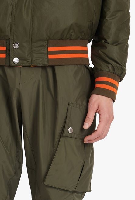 Khaki bomber jacket with orange Balmain logo - 6