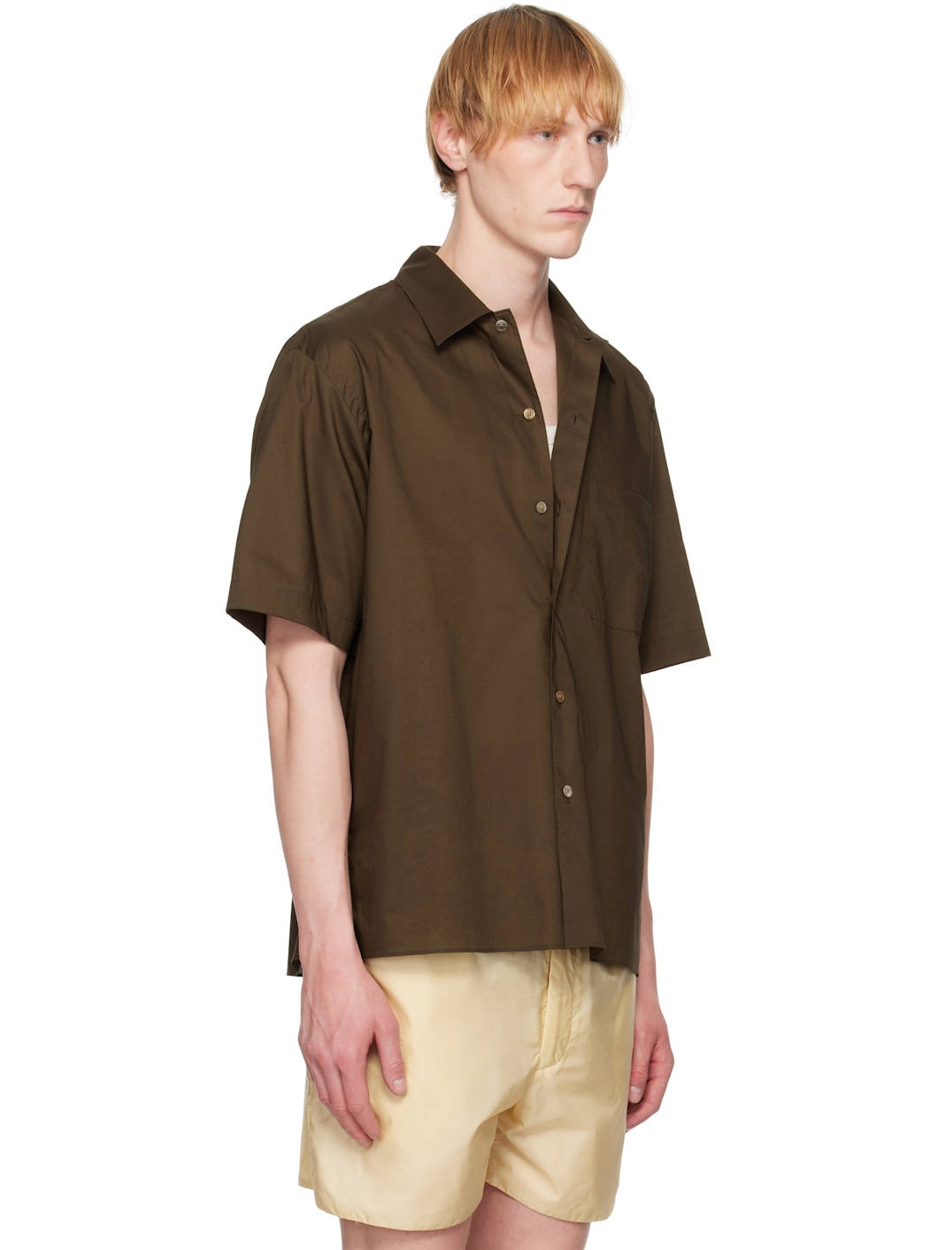 Brown Washed Finx Typewriter Open Collar Half Sleeved Shirt - 2