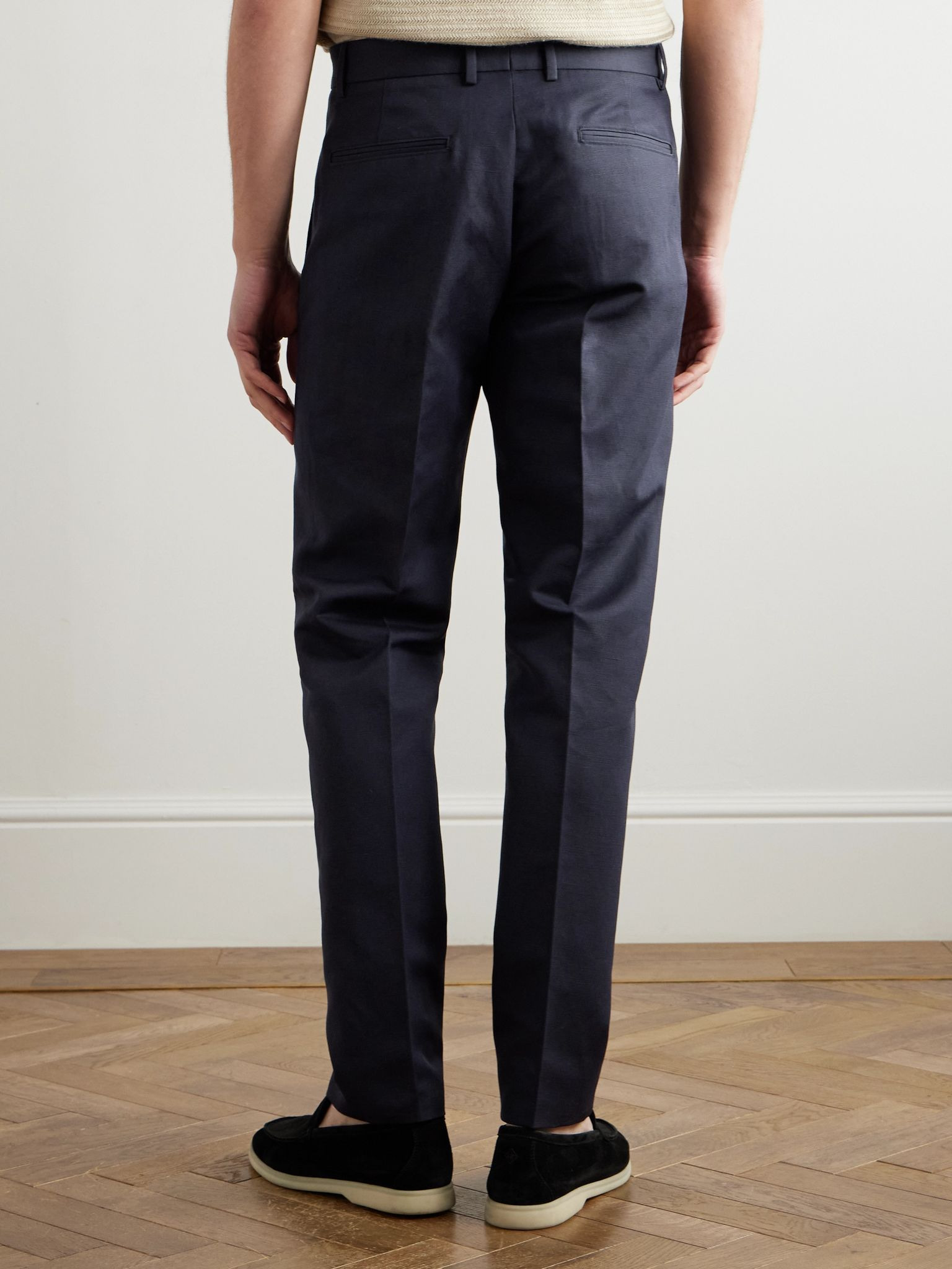 Cedric Tapered Cotton and Linen-Blend Canvas Trousers Navy - 4