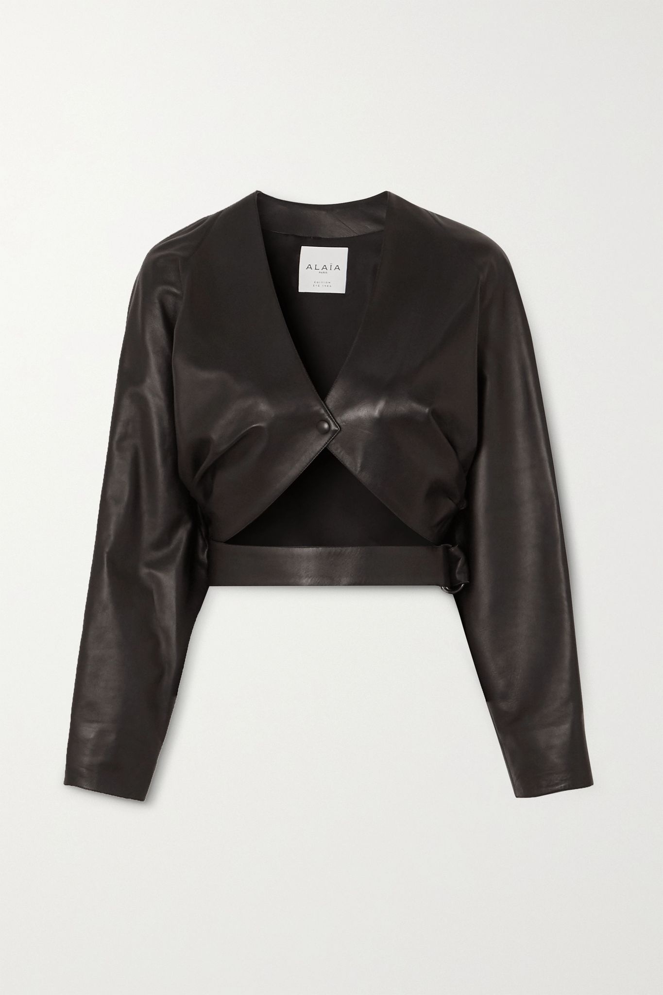 Cropped cutout leather jacket - 1