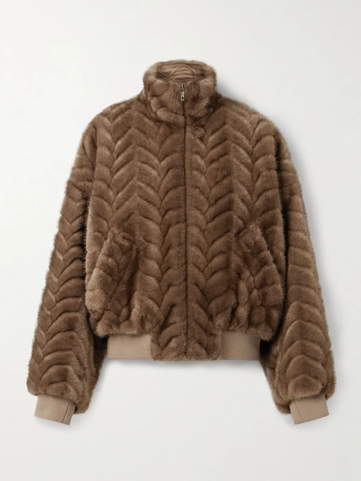 Embossed Fleece Bomber Jacket - 1