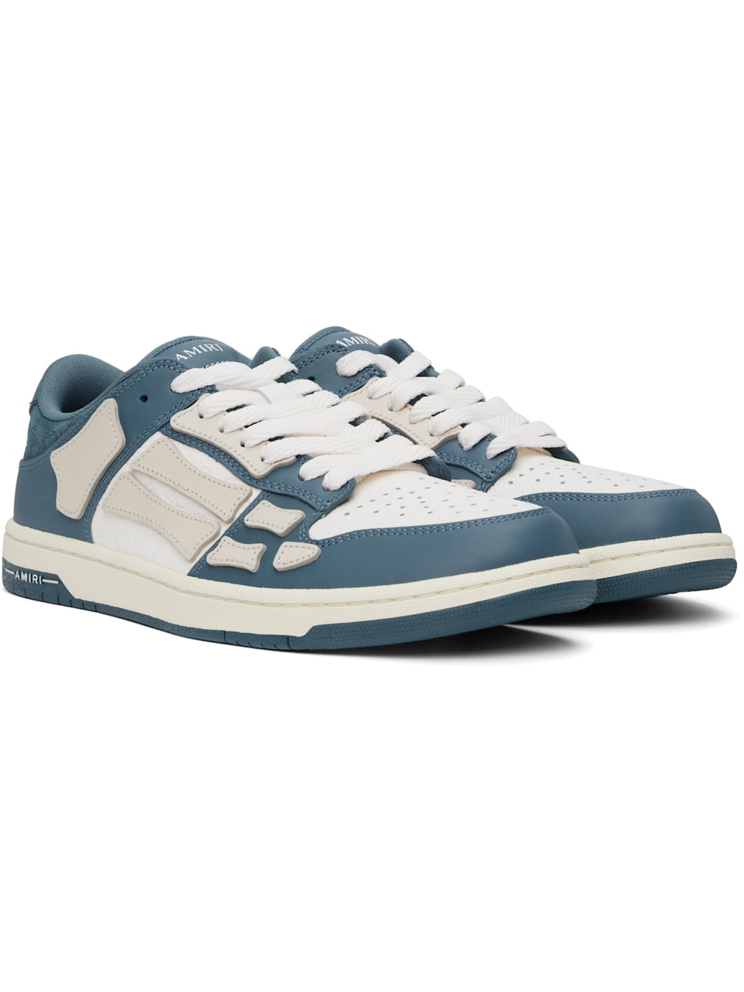 White & Navy Debossed MA Quad Skel Top Low Sneakers - 4