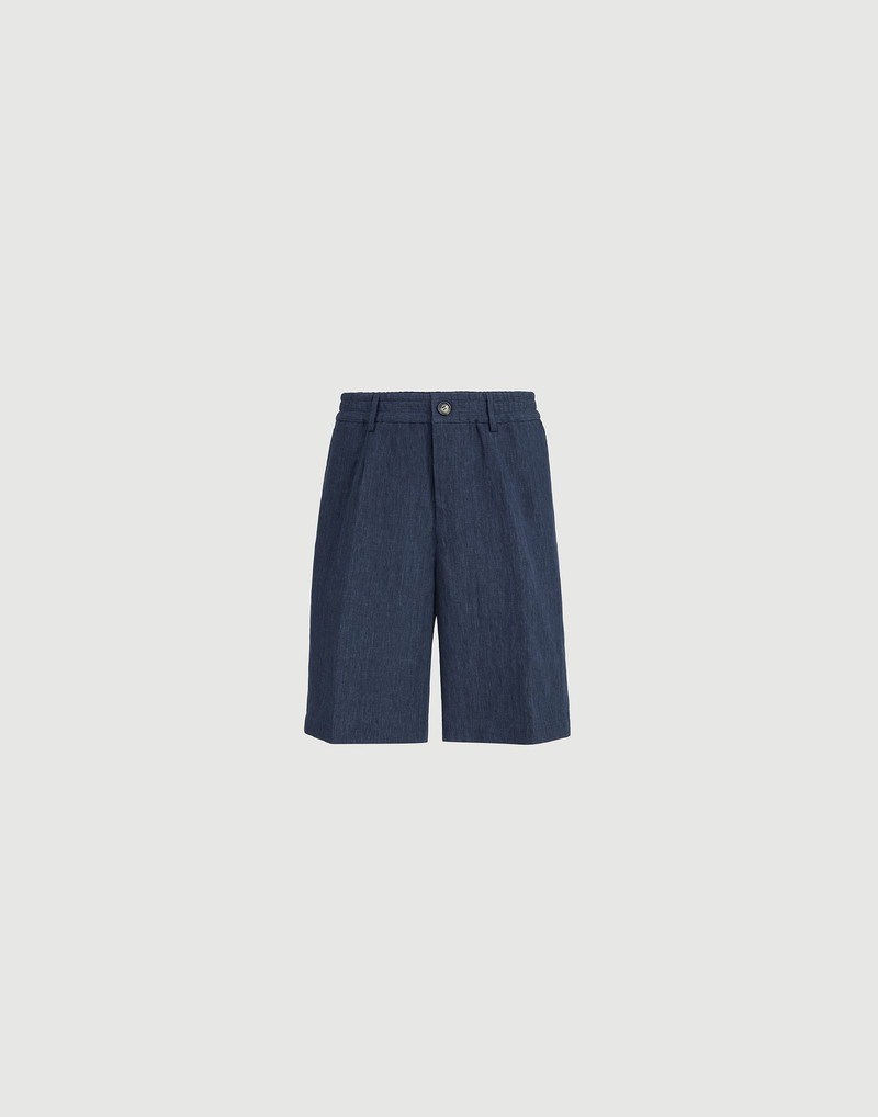 Lightweight délavé linen Bermuda shorts with elasticated waistband 1