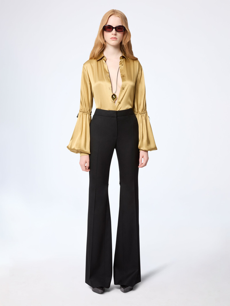Flared Wool Gabardine Pants With Bow Detail 1