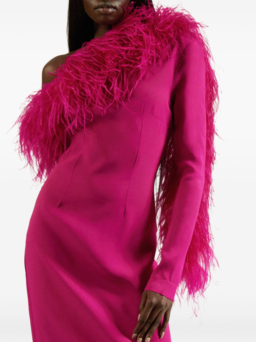 feather-trimmed one-shoulder dress - 4