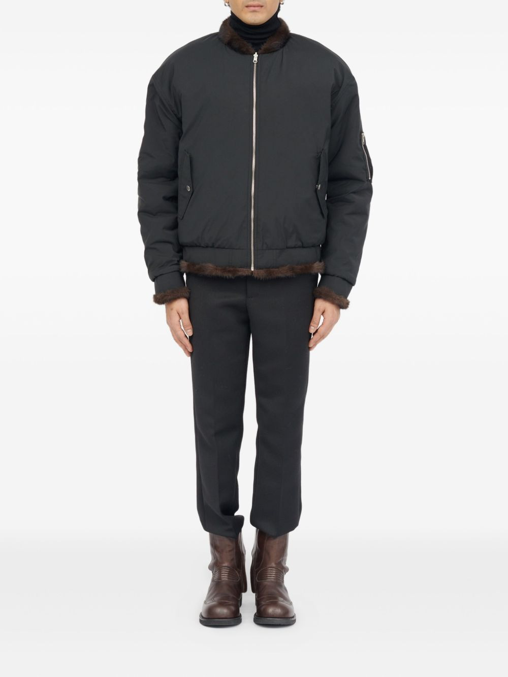faux-fur zip-front bomber jacket - 5