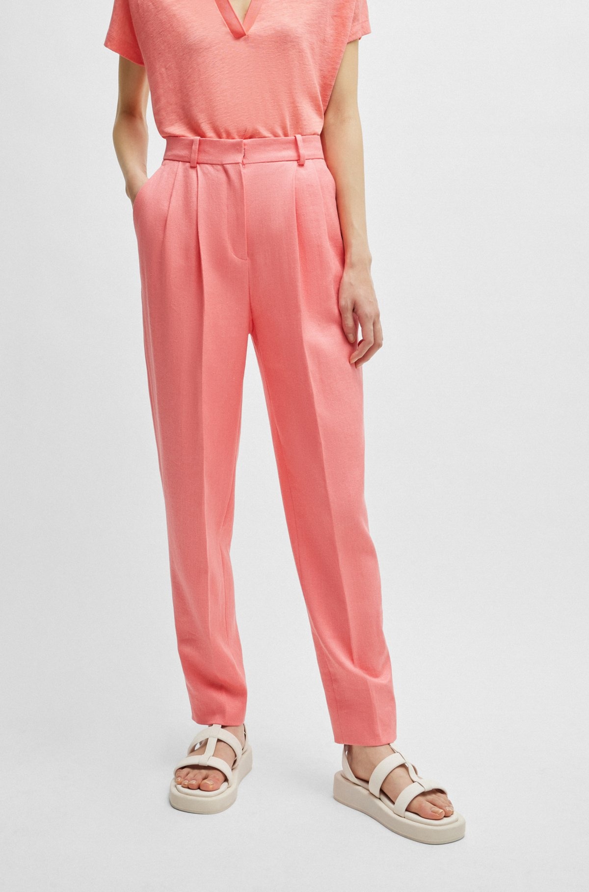 TAPERED-FIT TROUSERS IN LINEN-BLEND TWILL - 2