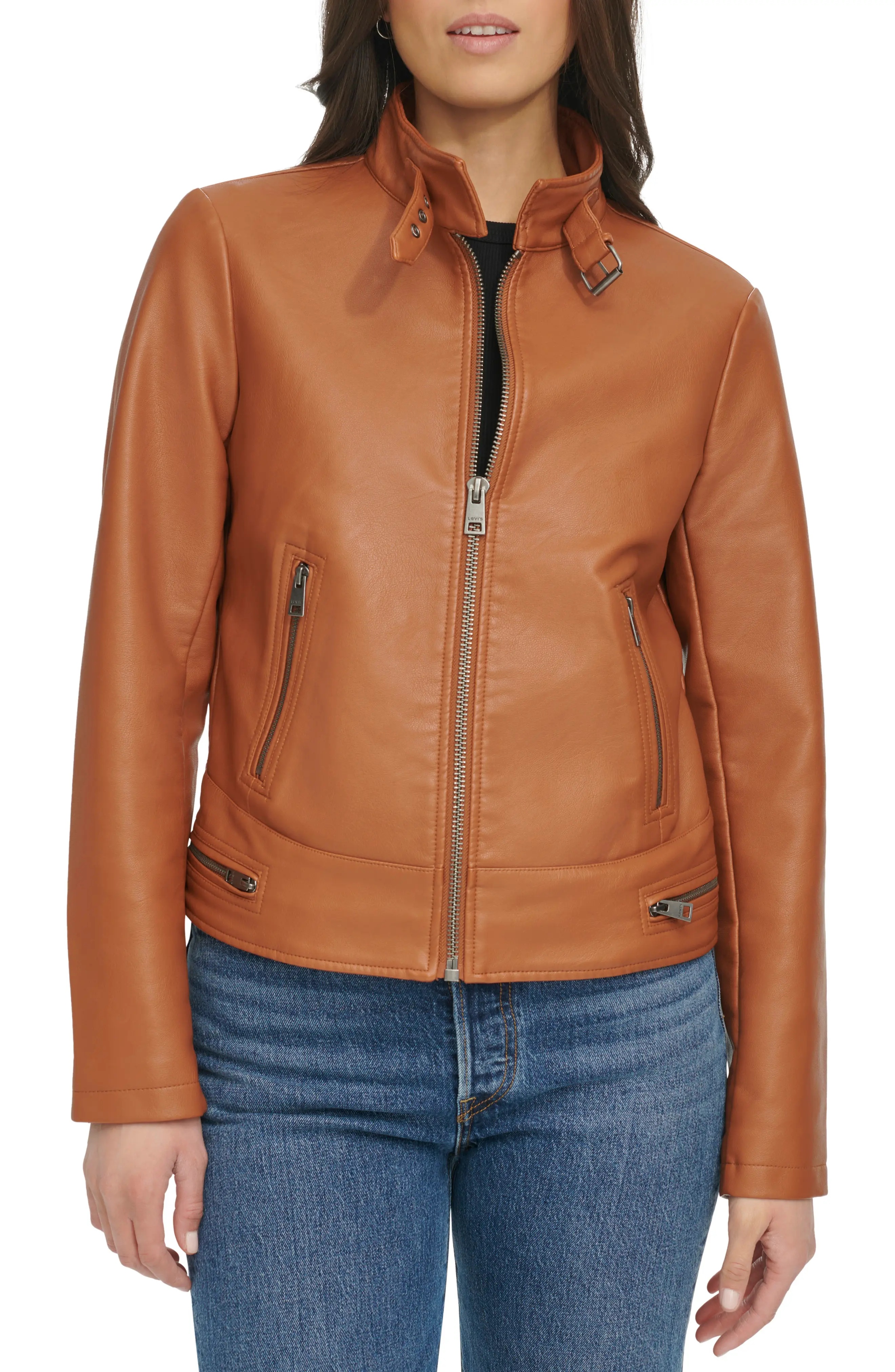 Women's Faux Leather Racer Jacket - 4