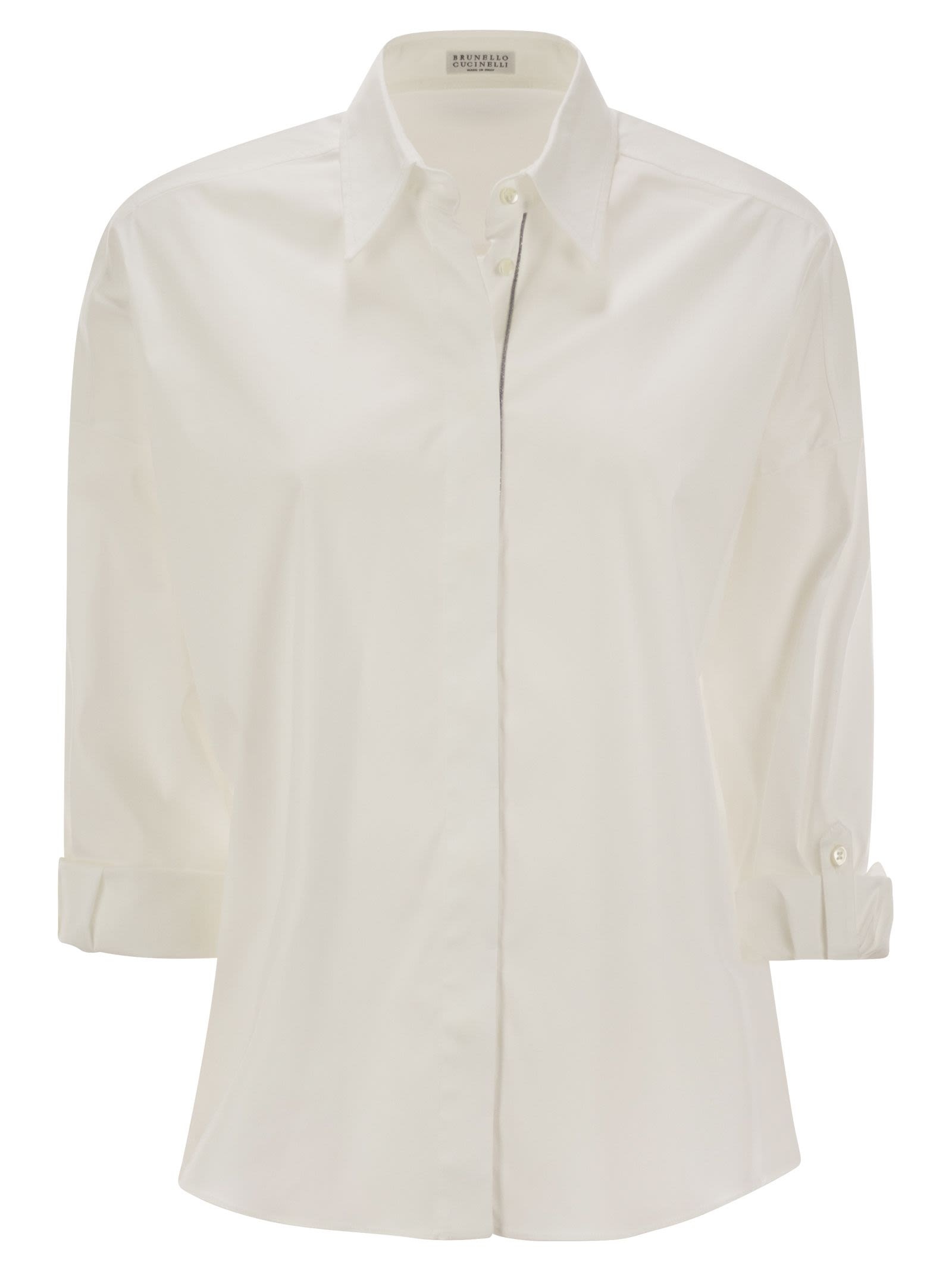 Brunello Cucinelli Women Stretch Cotton Poplin Shirt With Shiny Trim - 1