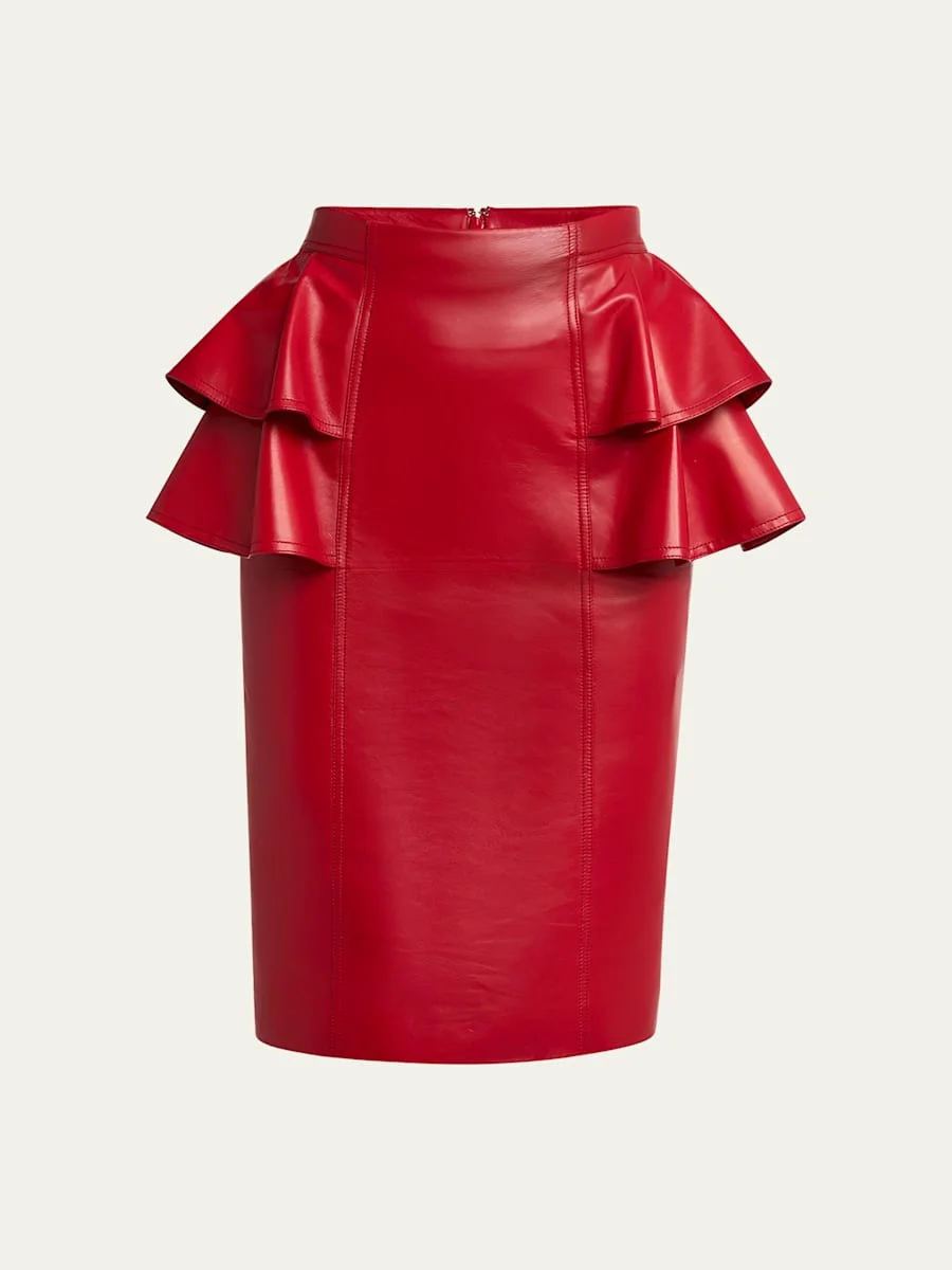 Ruffle Nappa Leather Pencil Skirt - 1
